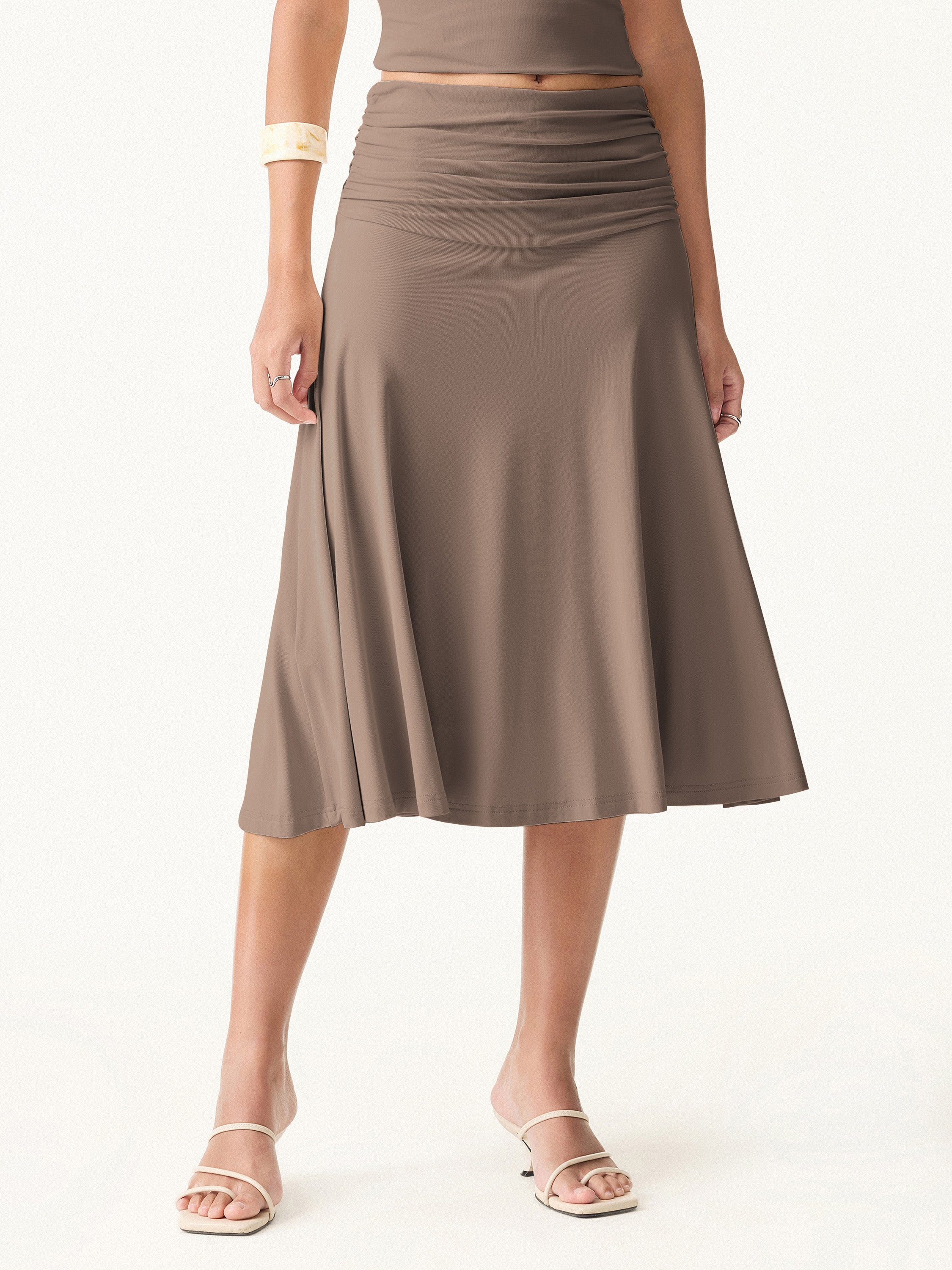 OGLmove Flowy Side Ruched A-Line Midi Skirt