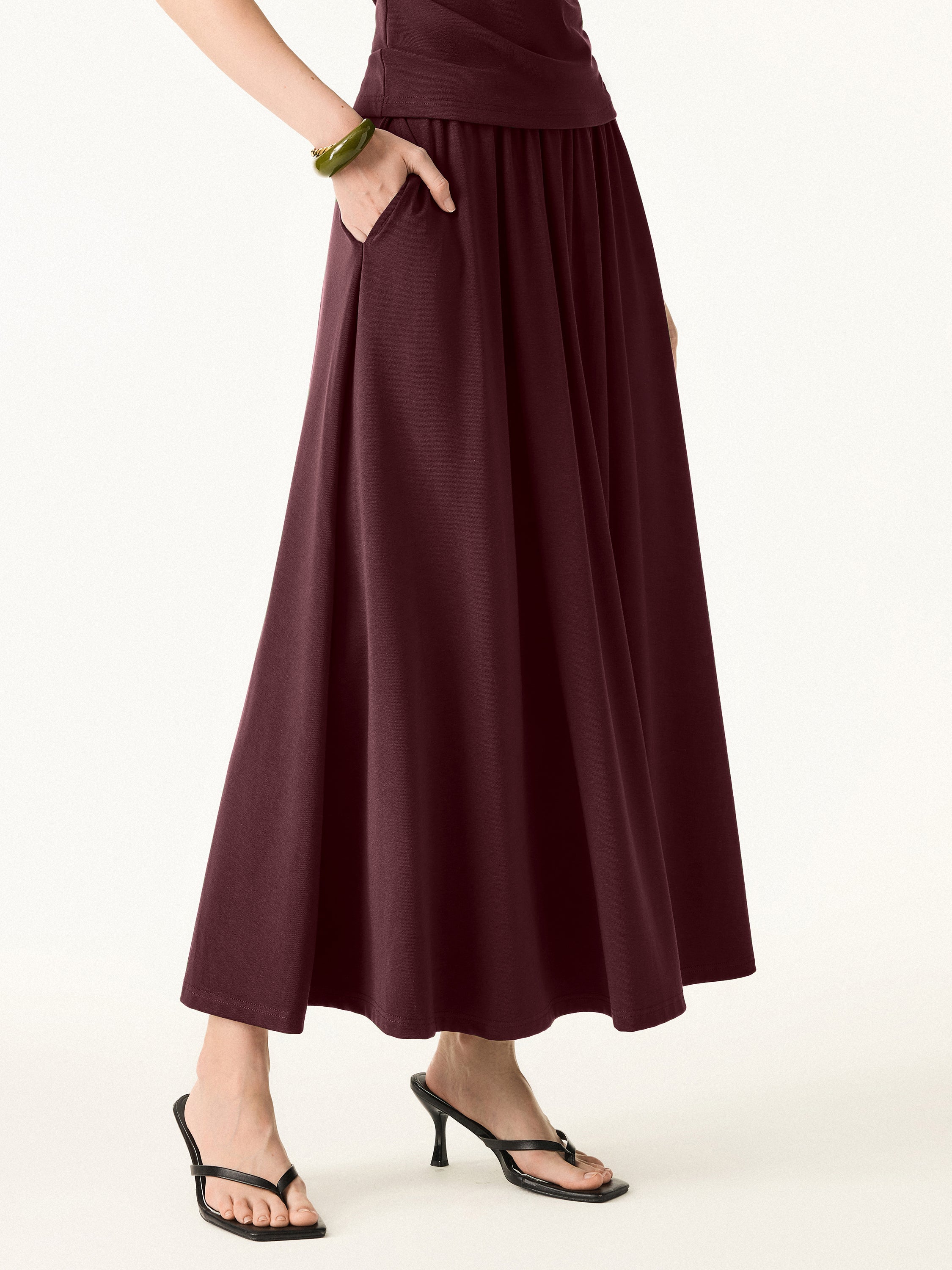 OGLmove Stretch Cotton Maxi Umbrella Skirt with Pockets