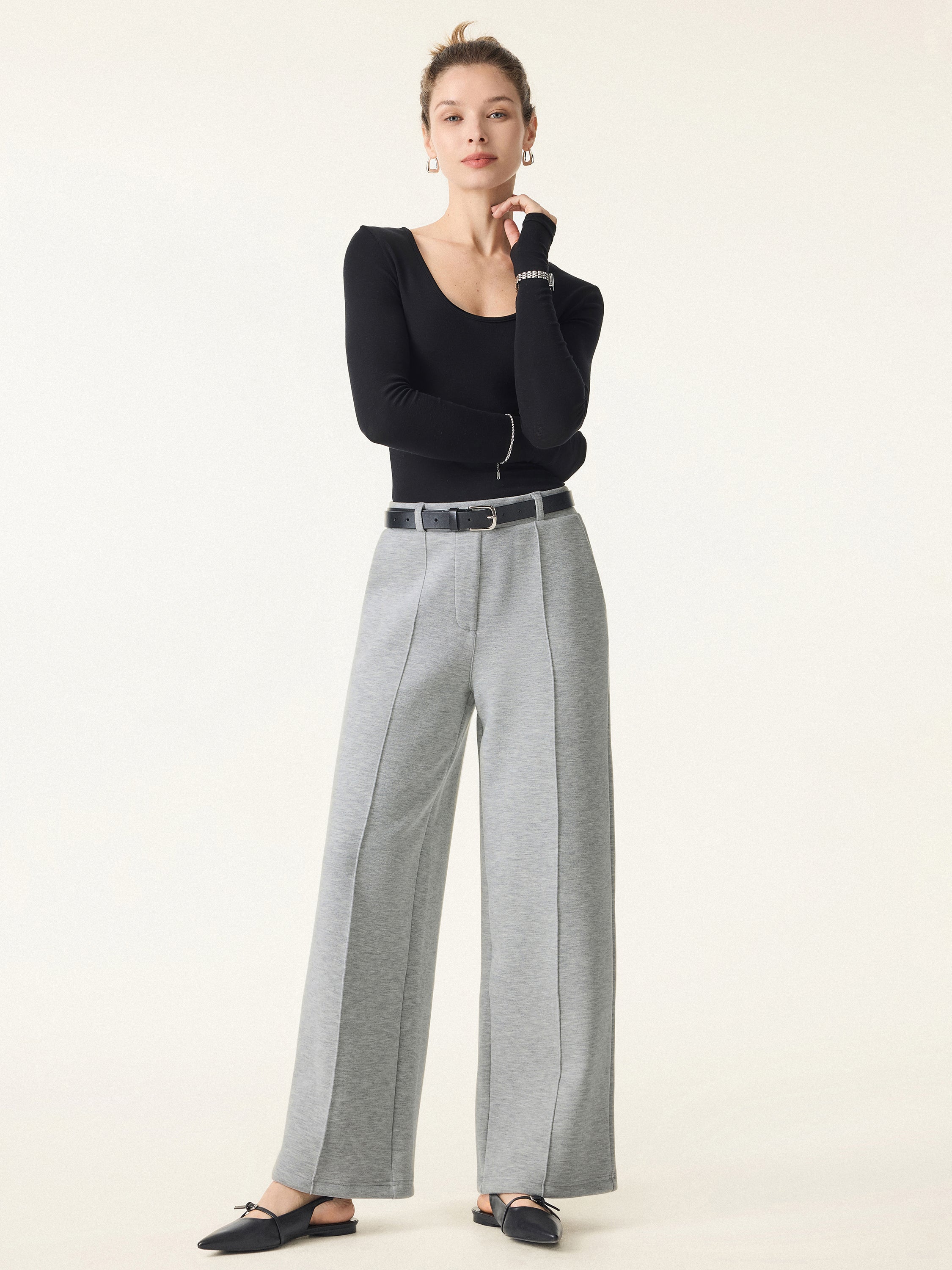 OGLmove Women's High Waisted Straight Leg Pull On Pants FuzzLuxe Scuba Fabric