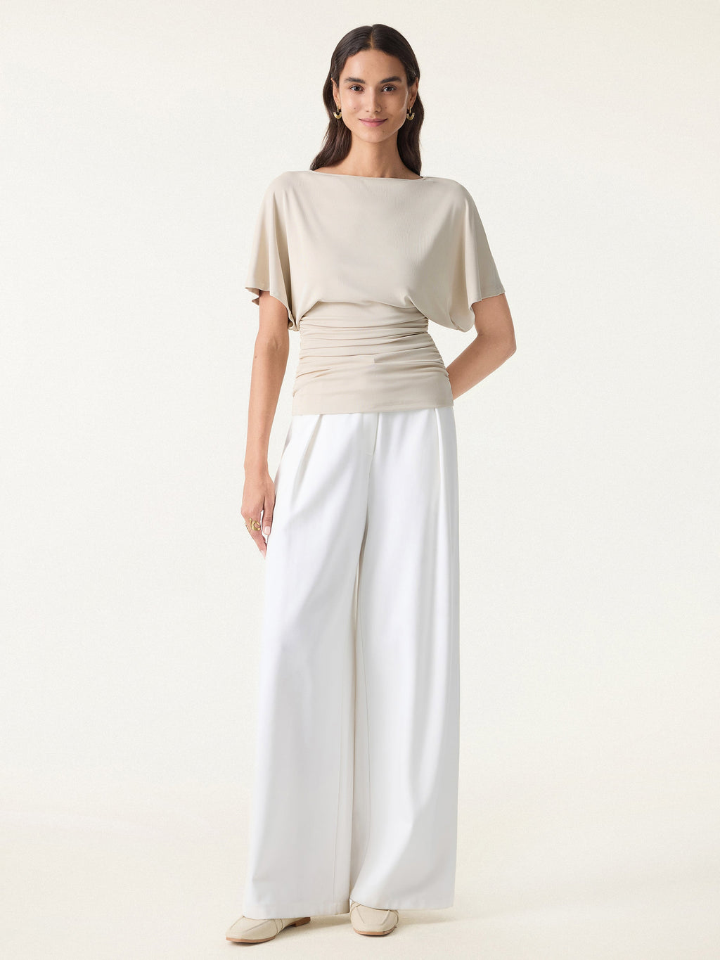 OGLmove Boatneck Batwing Sleeve Side Ruched Top