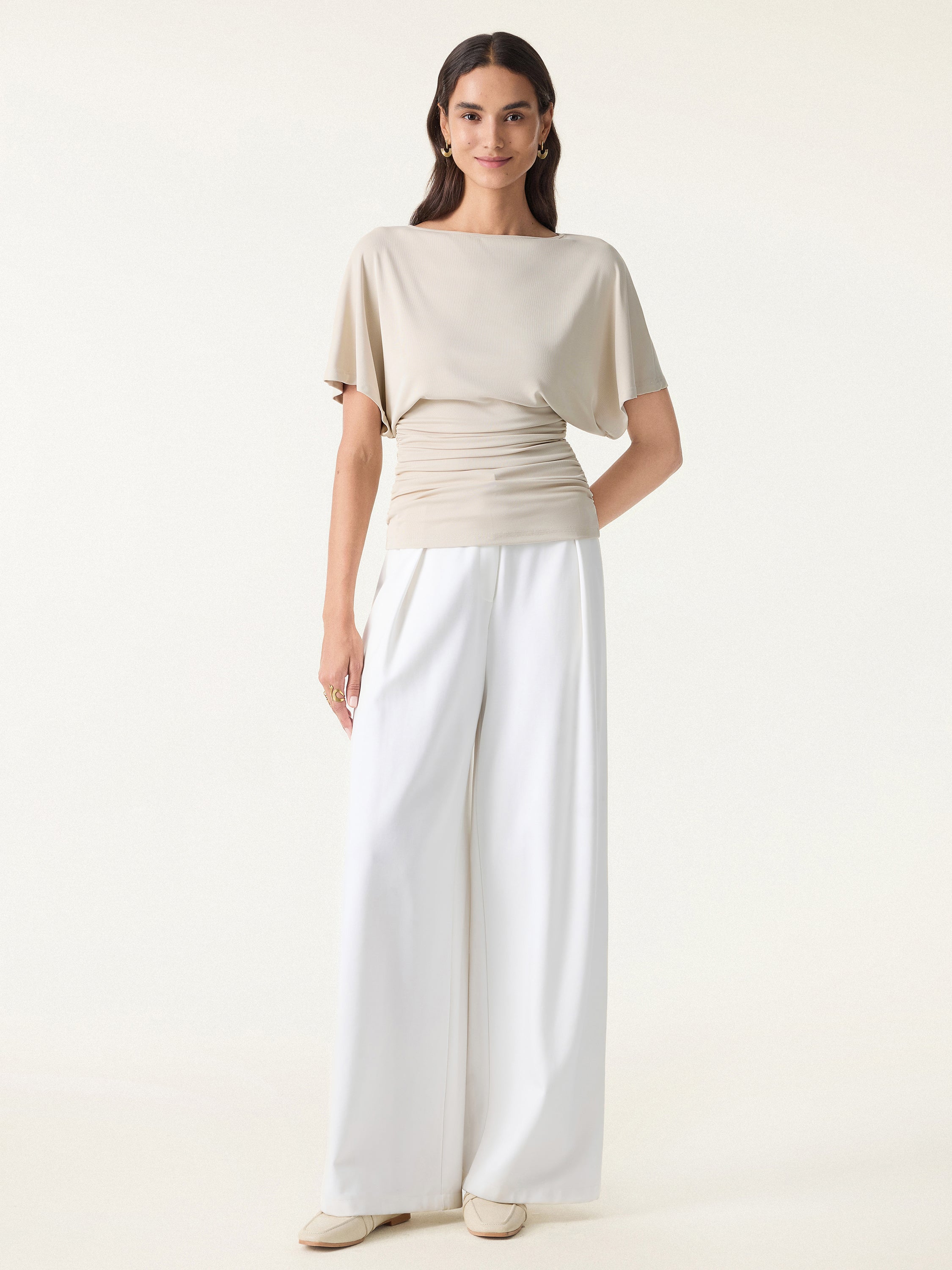 OGLmove Boatneck Batwing Sleeve Side Ruched Top