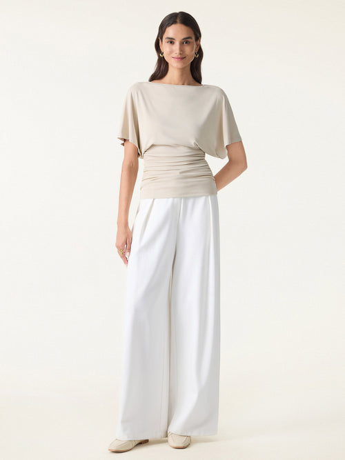OGLmove Boatneck Batwing Sleeve Side Ruched Top