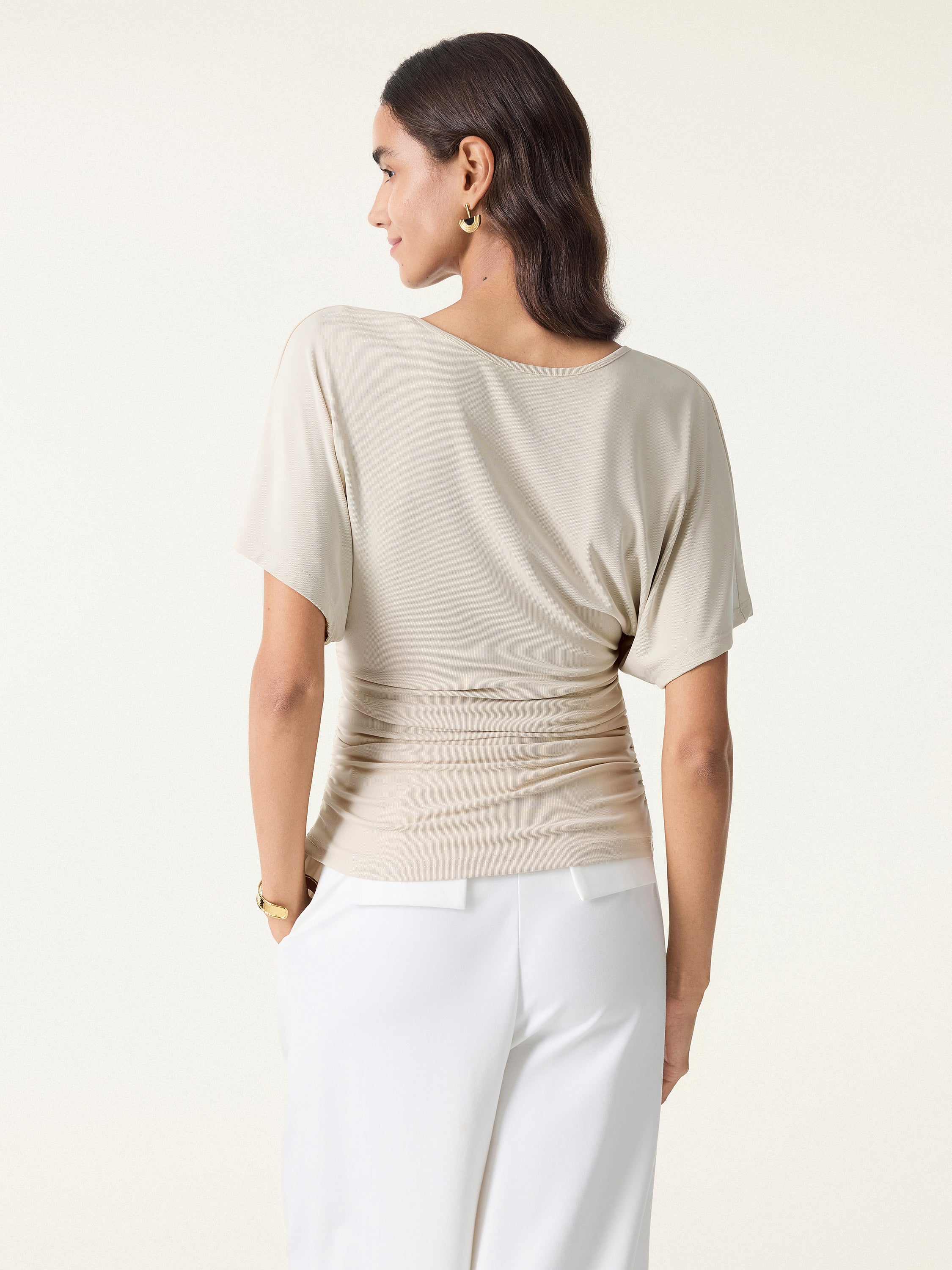 OGLmove Boatneck Batwing Sleeve Side Ruched Top