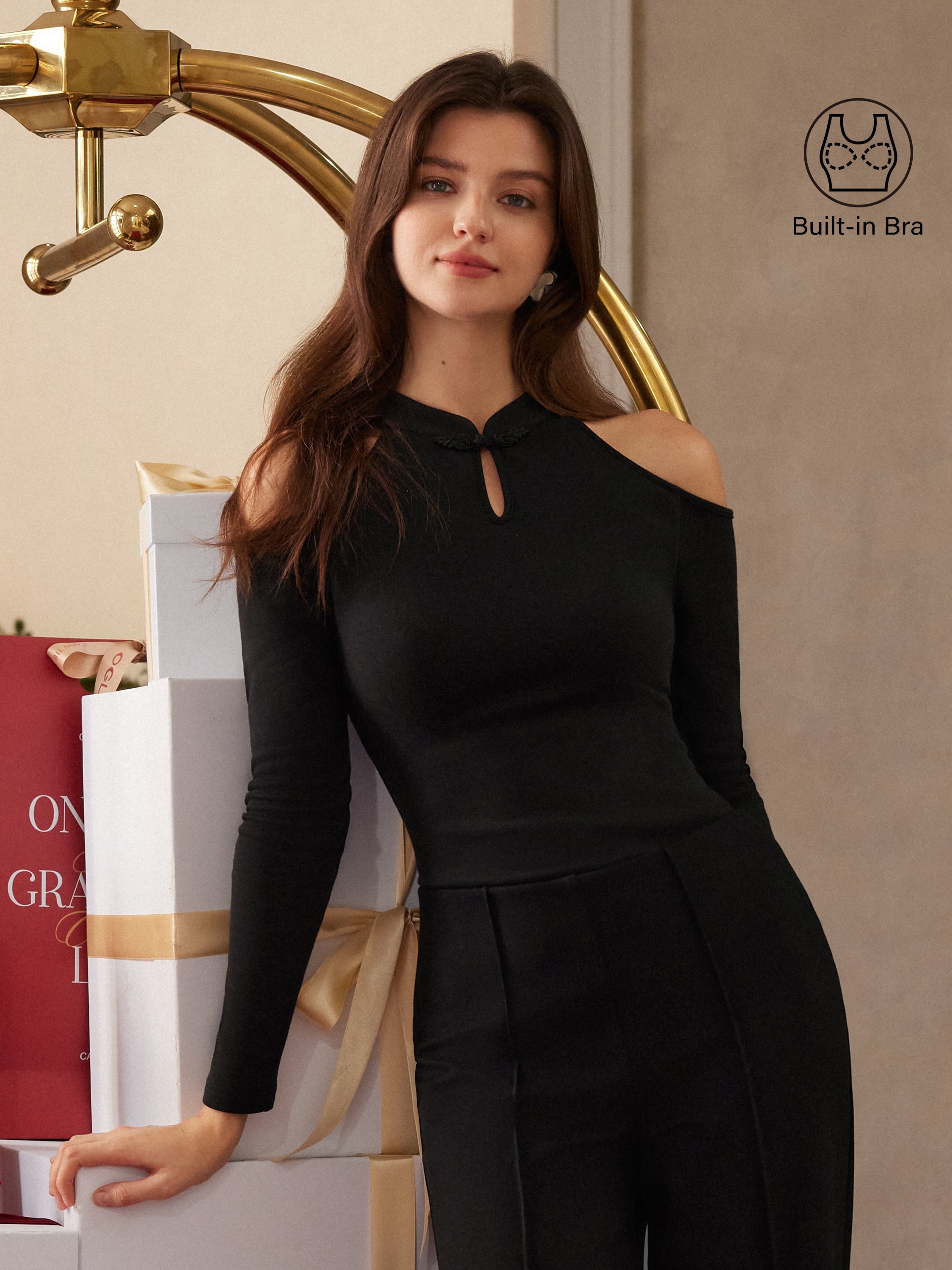 OGLmove Cutout Shoulder Mandarin Collar Bra Top