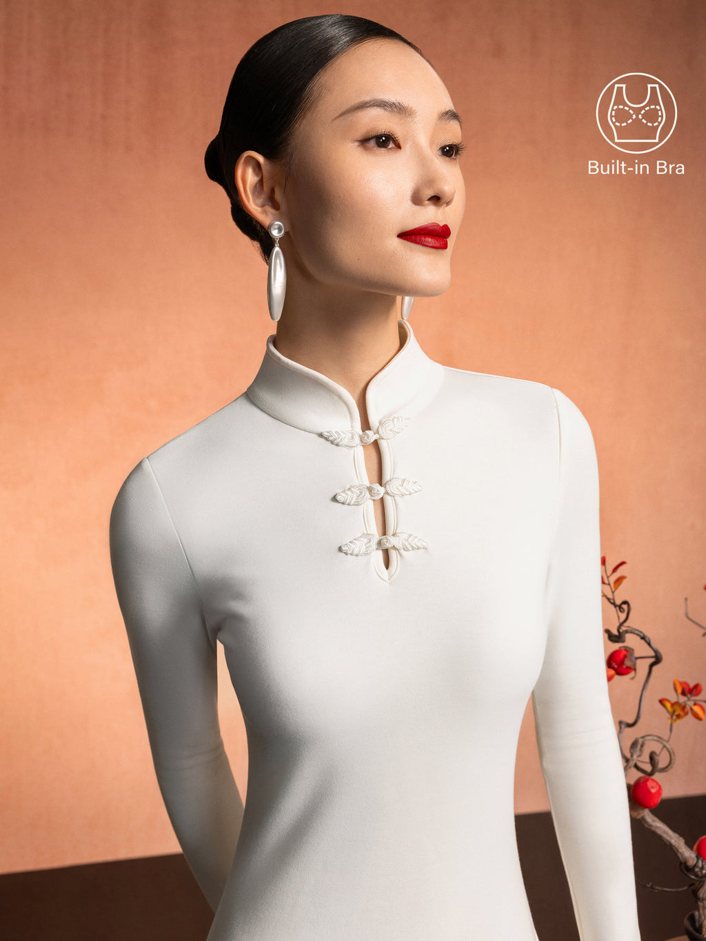 OGLmove Women's Mandarin Collar Frog Button Midi Bra Dress
