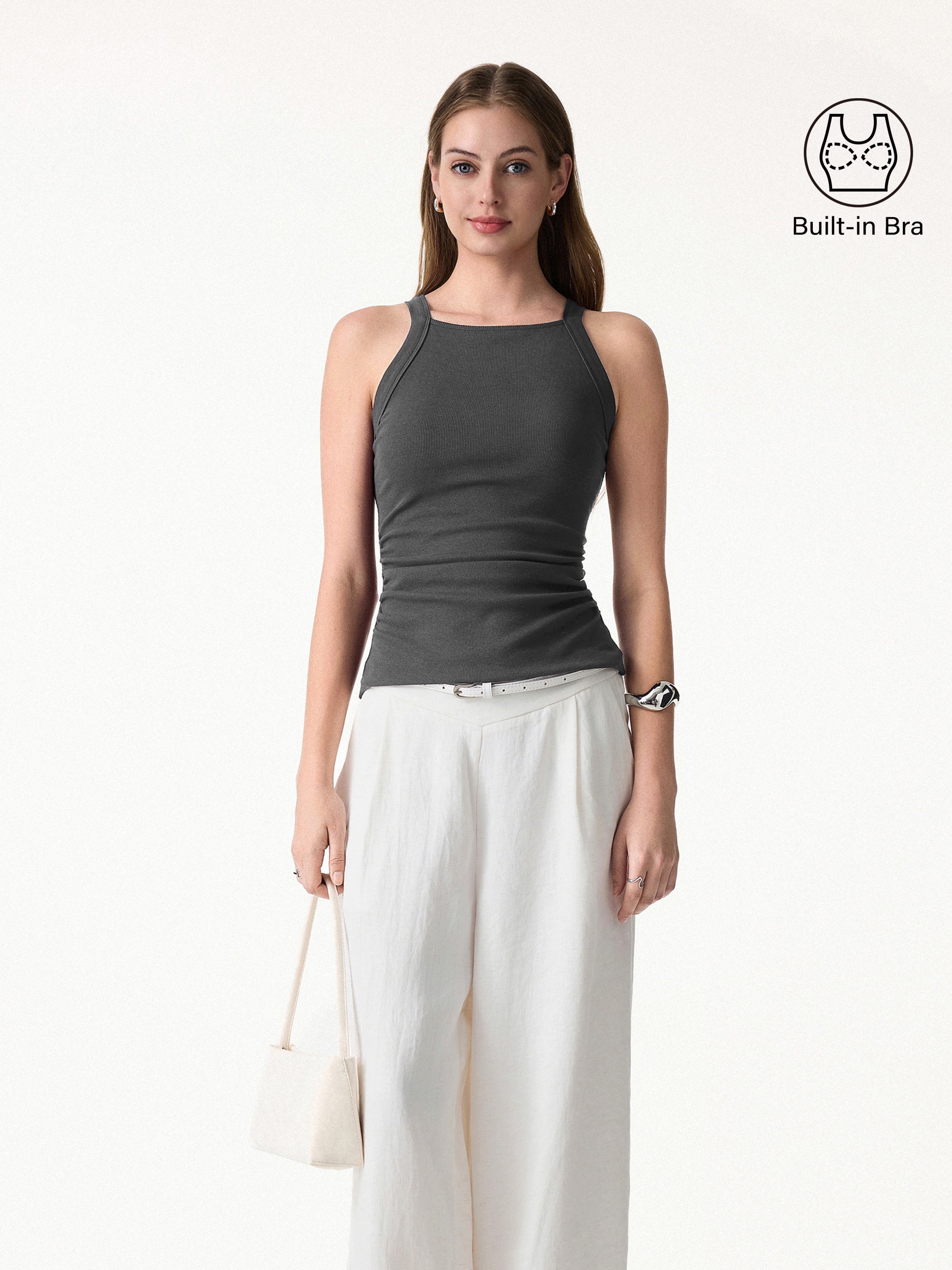 OGLmove Square Neck Ruched Rib Bra Tank
