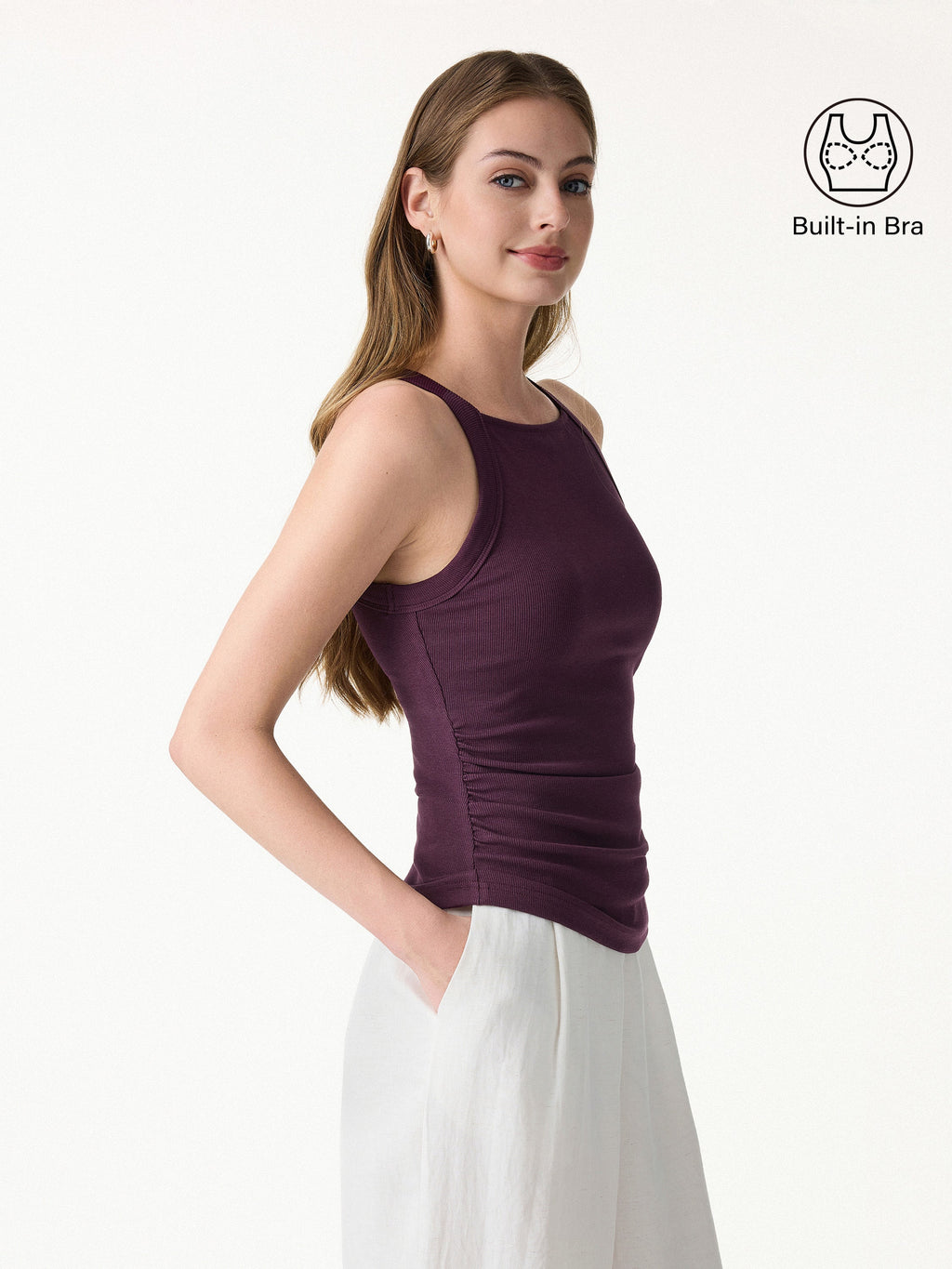 OGLmove Plantive Square Neck Ruched Rib Bra Tank