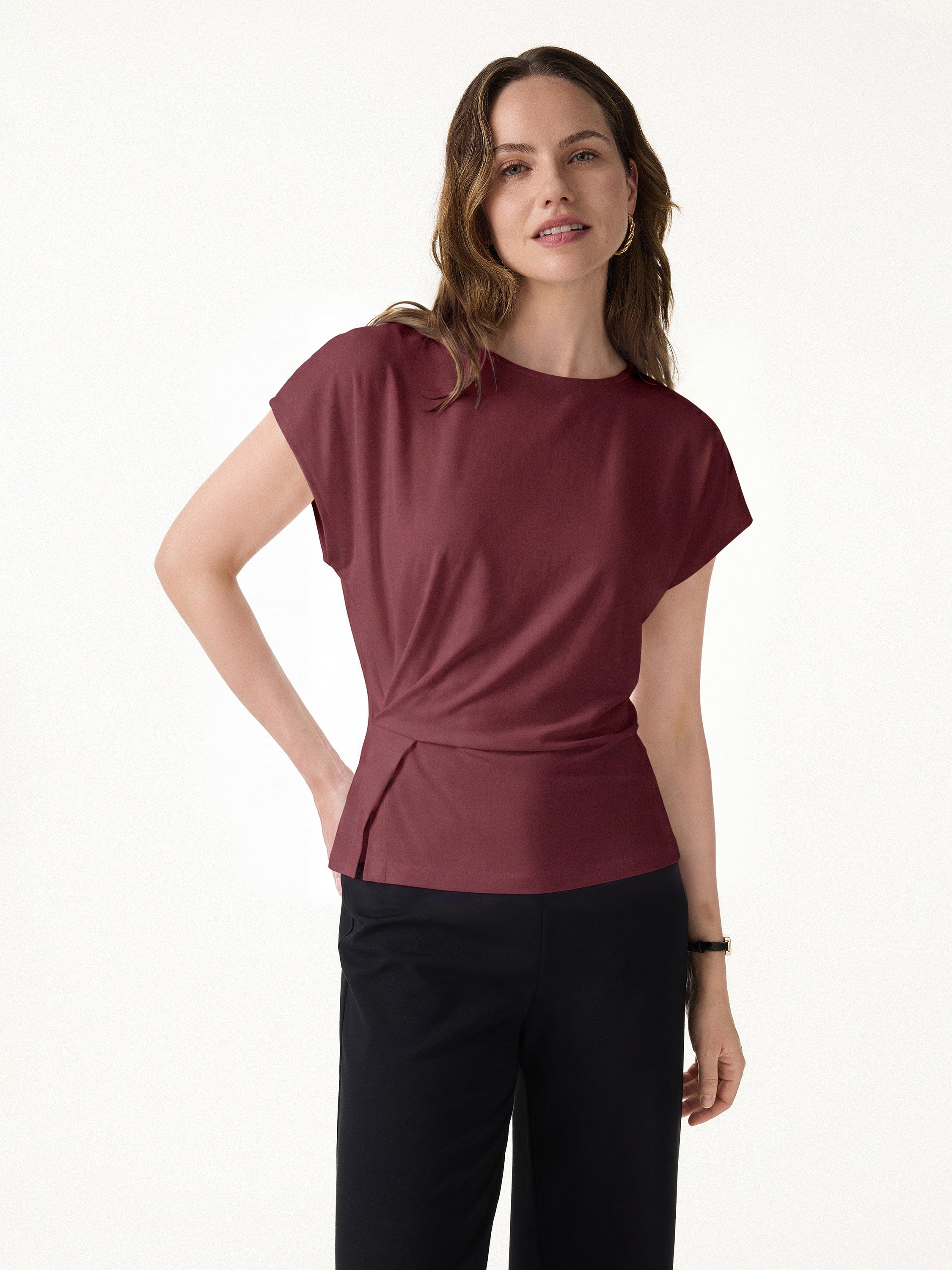 OGLmove Cooling Ponte Relaxed Round Neck Tucked Top