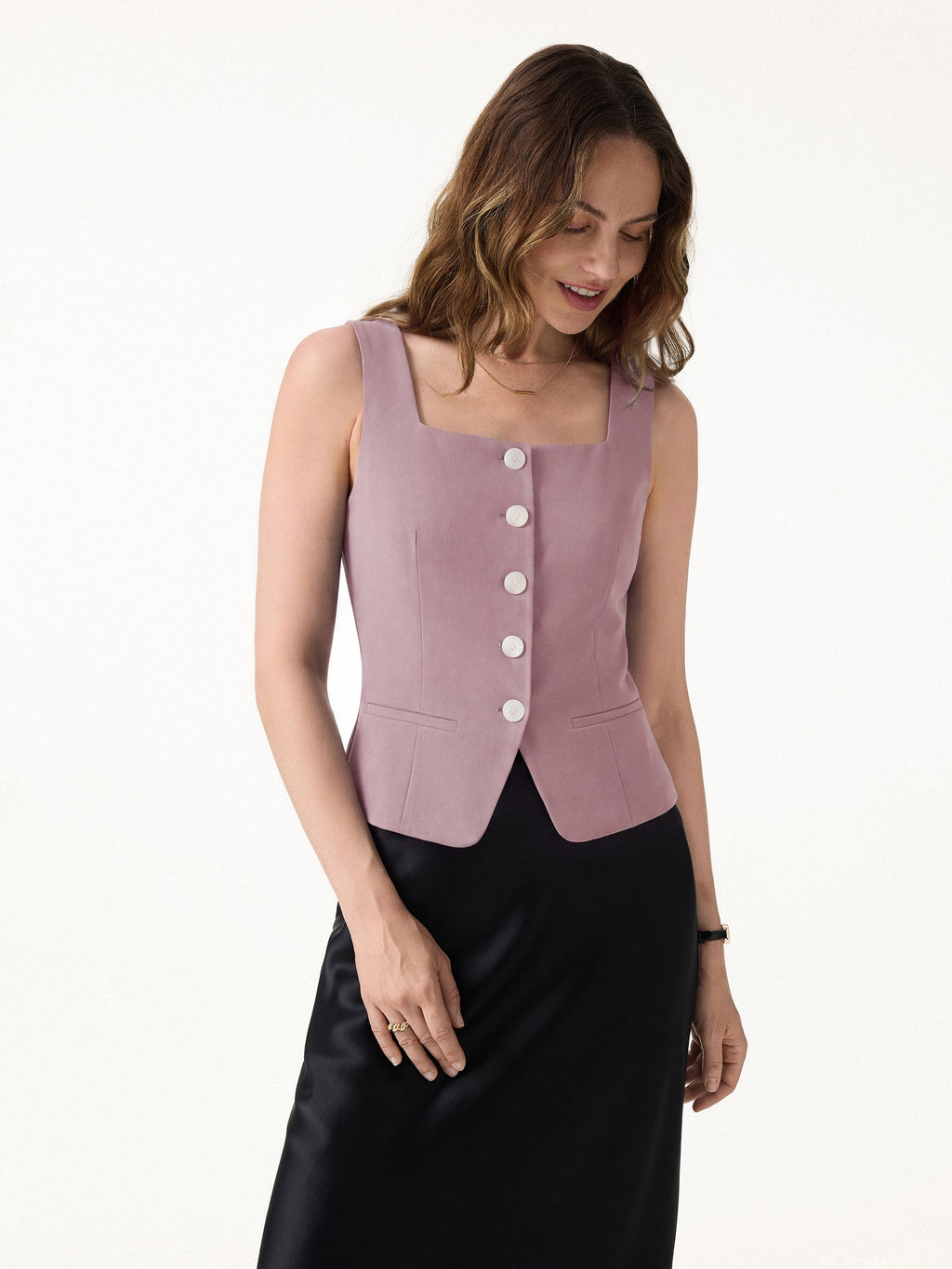 OGLmove Stretch Ponte Square Neck Cropped Waistcoat with Pockets