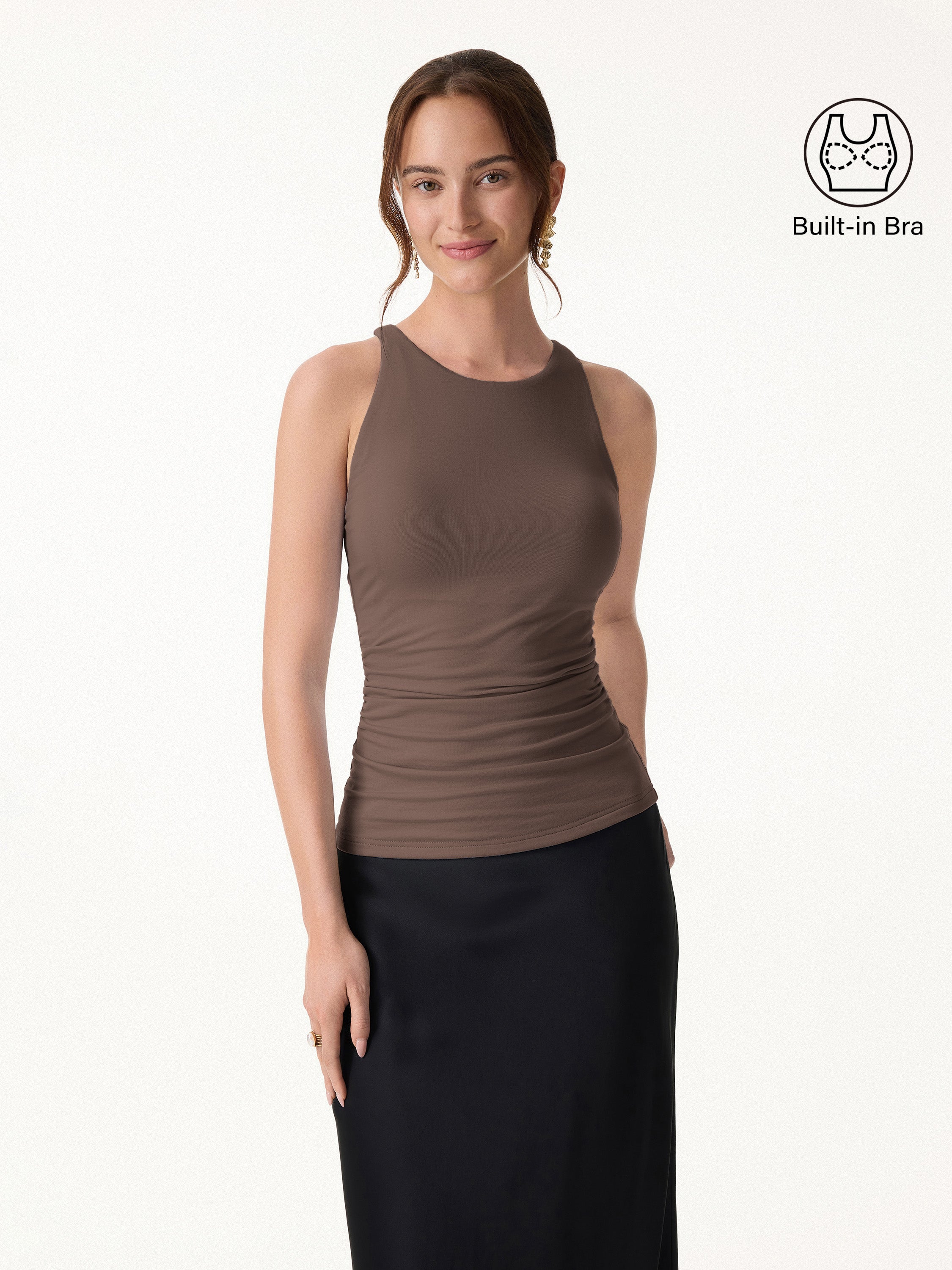 OGLmove Back Smoothing Ruched Sleeveless Bandless Bra Top