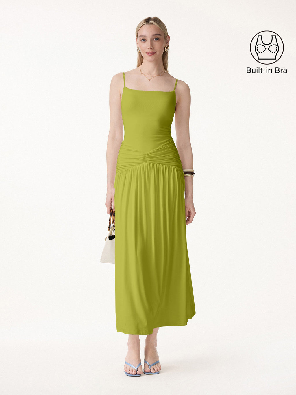 OGLmove Not-See-Thru Spaghetti Gathered Maxi Bra Dress