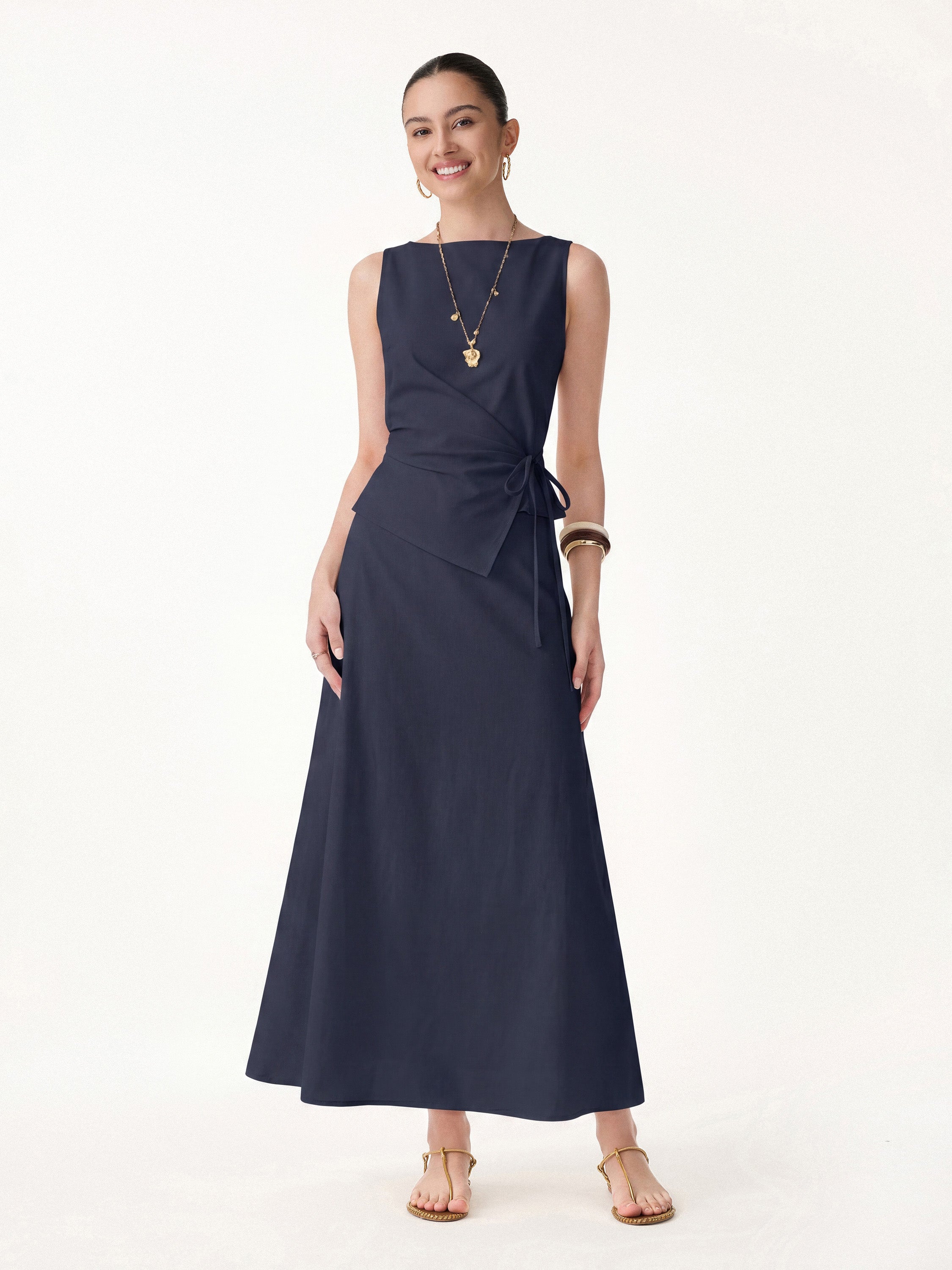 OGLmove Boatneck Waist-Defined Top & Maxi Flared Pull-On Skirt Set
