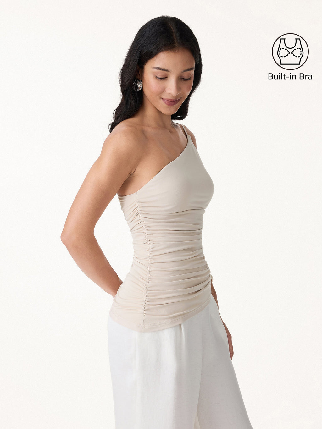 OGLmove Women's Ruched One Shoulder Asymmetrical Bra Top