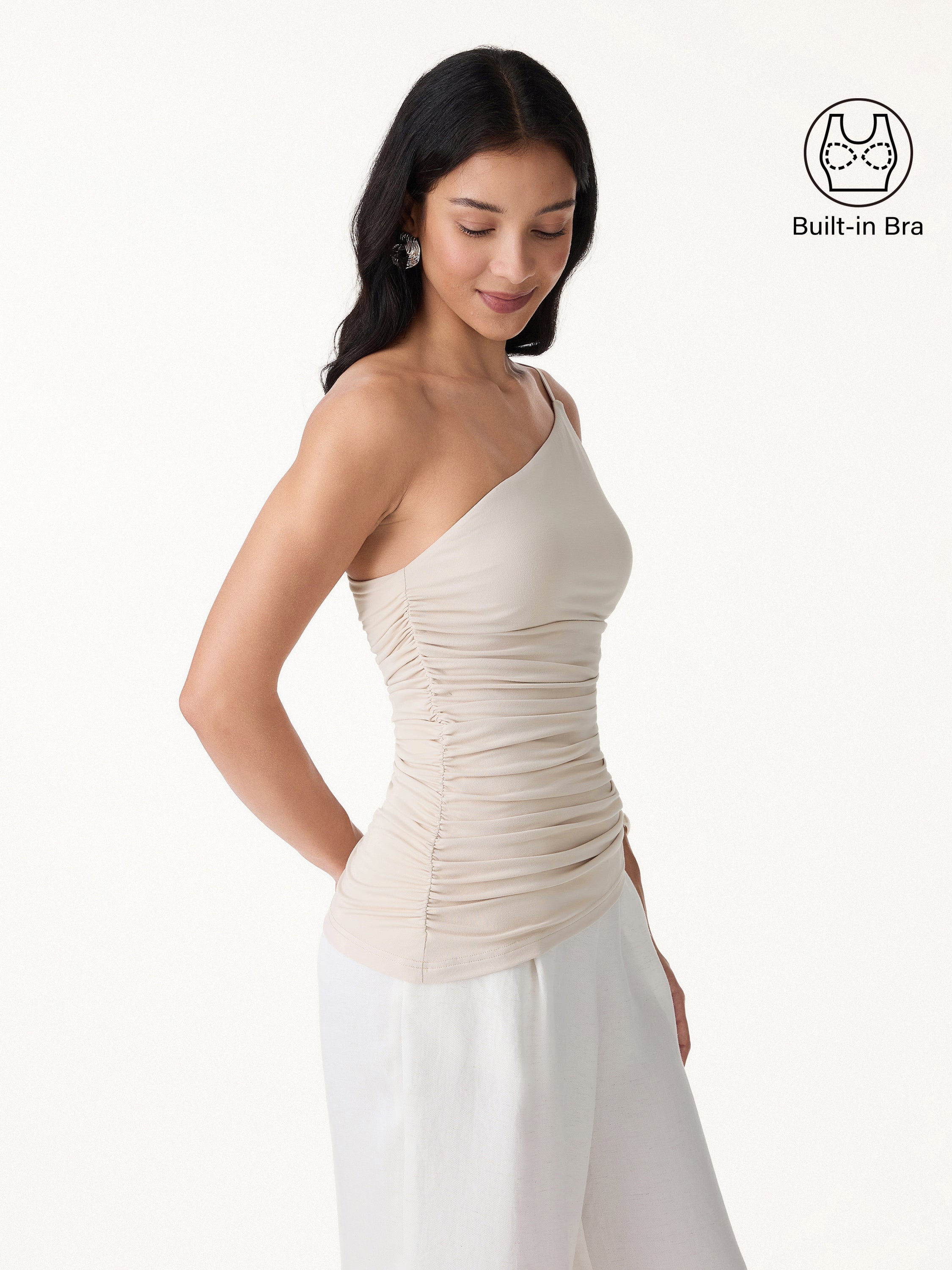OGLmove Women's Ruched One Shoulder Asymmetrical Bra Top