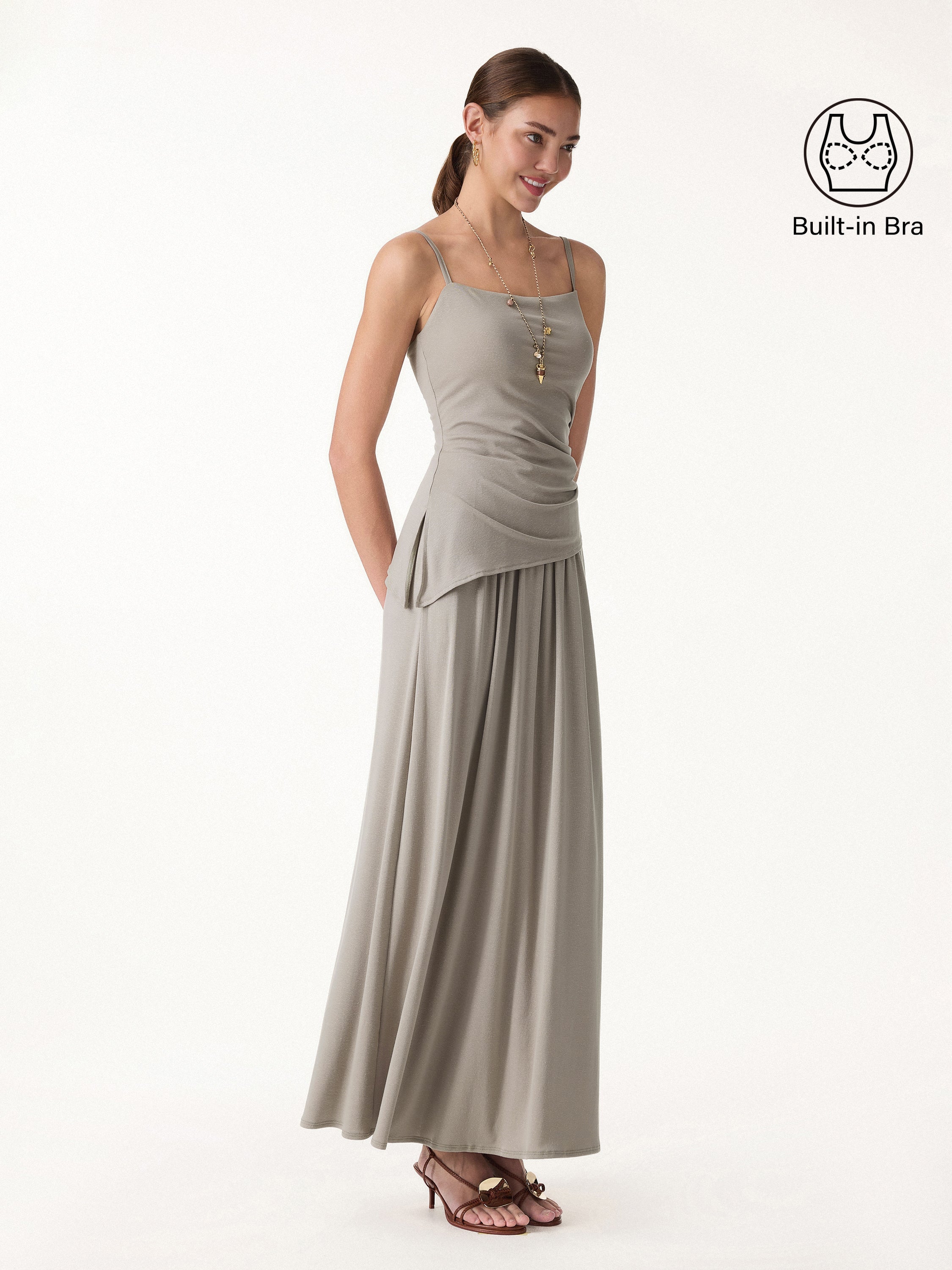 OGLmove Women's Spaghetti Bra Top & A-Line Maxi Skirt Set