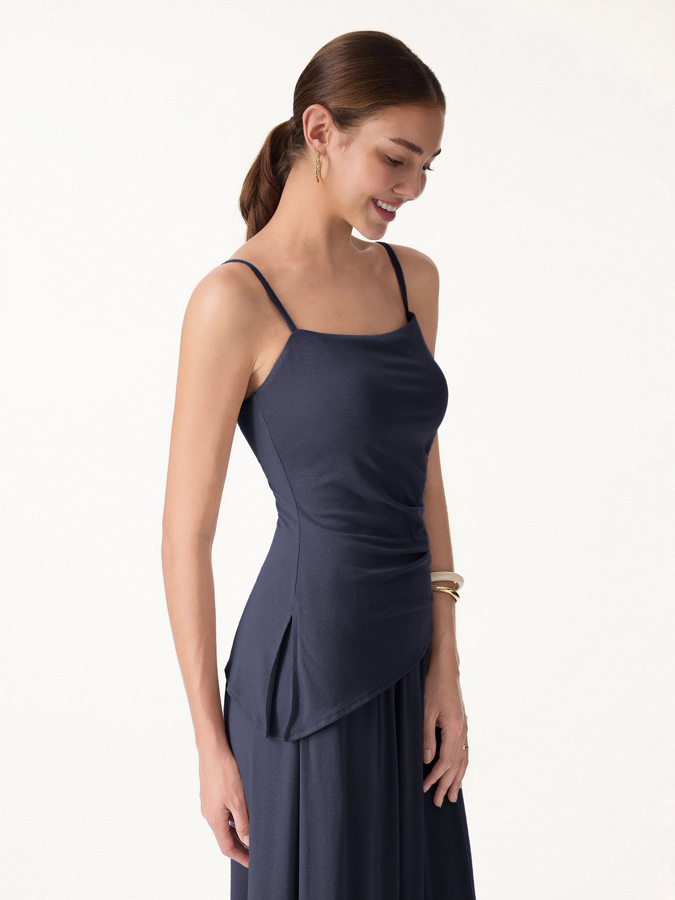 OGLmove Square Neck Spaghetti Bra Top with Side Slit