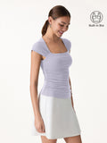 OGLmove Women's Cool-Touch Square Neck Cap Sleeve Ruched Bra Top