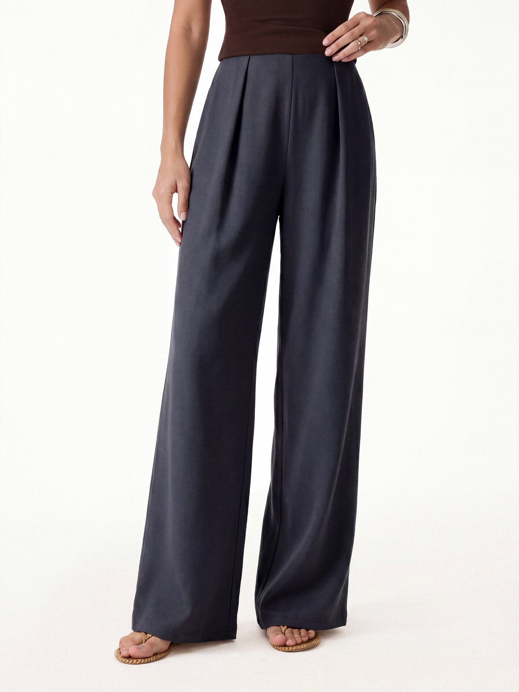 OGLmove Airy Stretch Linen Wide Flare Pant with Pockets