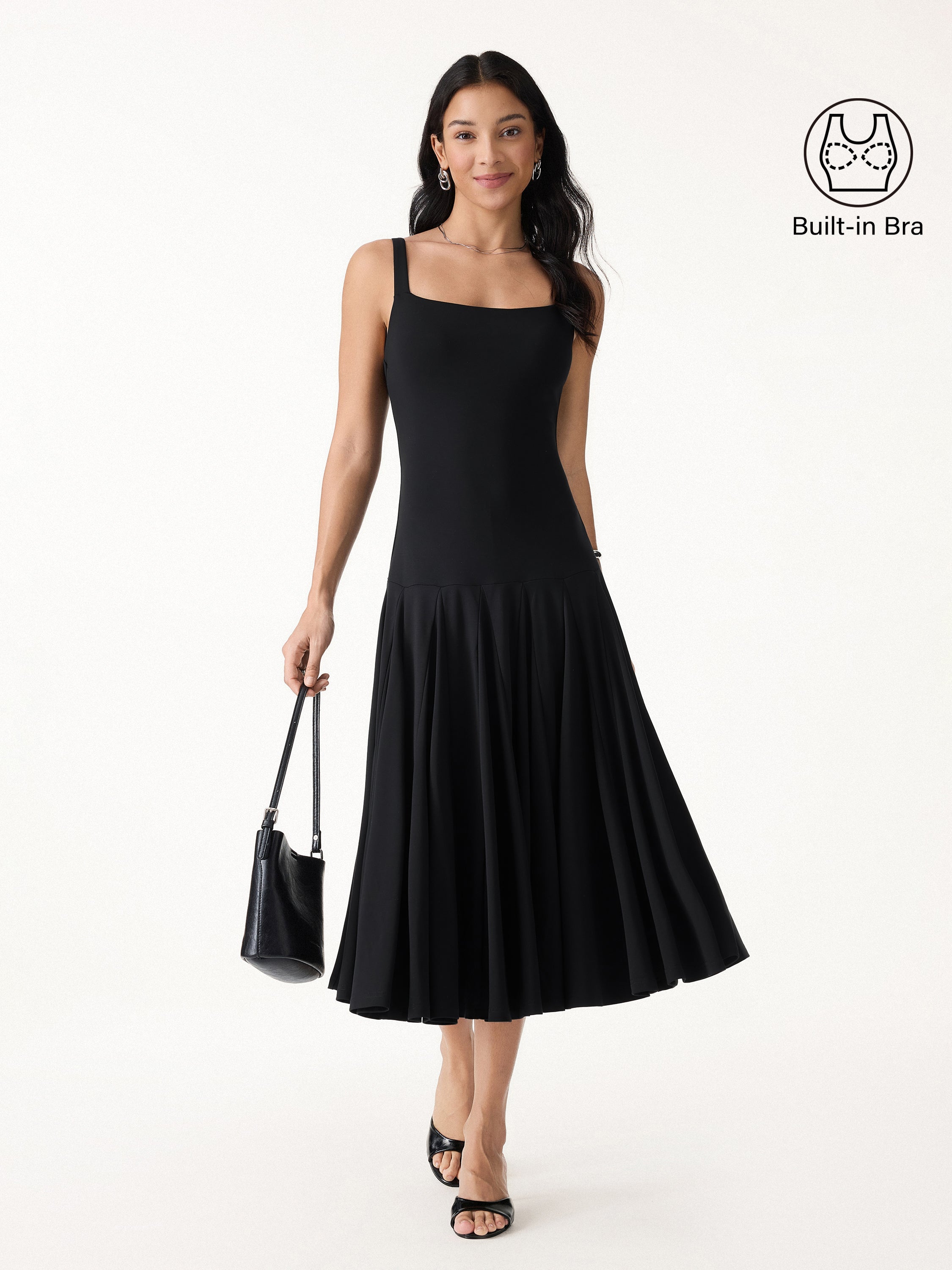 OGLmove Women's Square Neck Sleeveless Midi Bra Dress