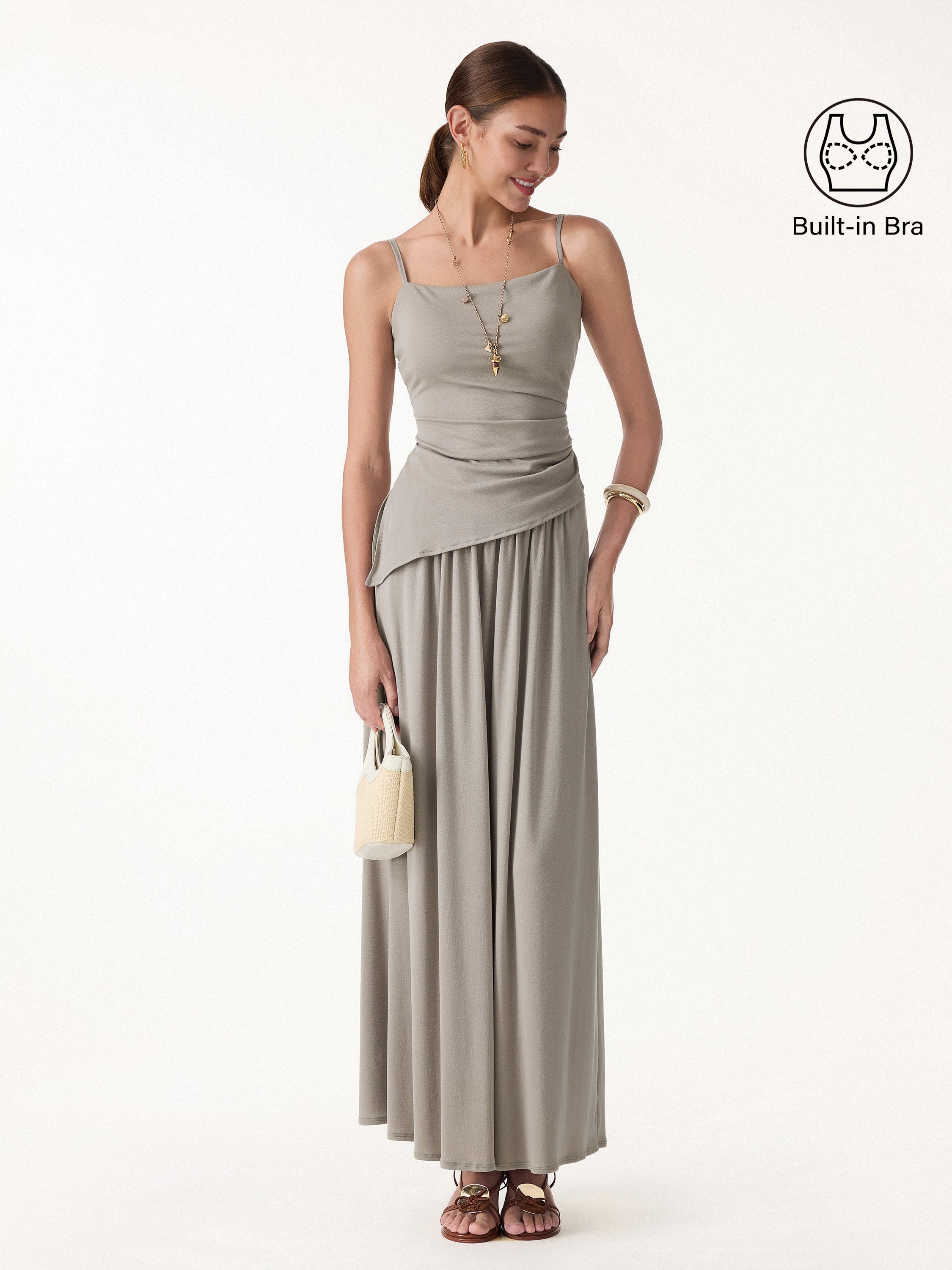 OGLmove Women's Spaghetti Bra Top & A-Line Maxi Skirt Set