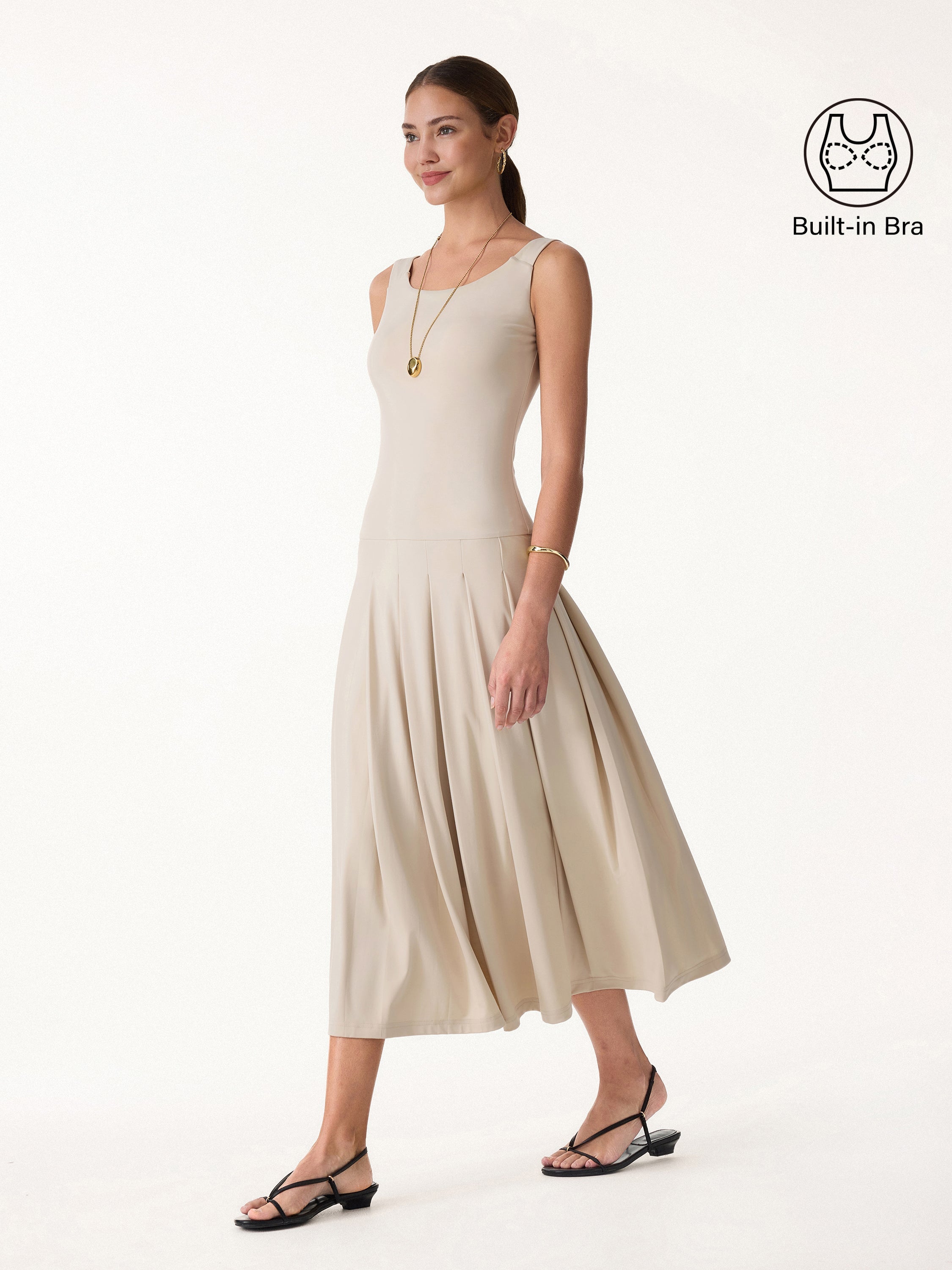 OGLmove CoolTouch Multi-Wear Pleated Midi Bra Dress