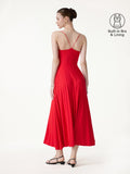 OGLmove Women's Square Neck Spaghetti Open Back Midi Bra Dress with Pockets