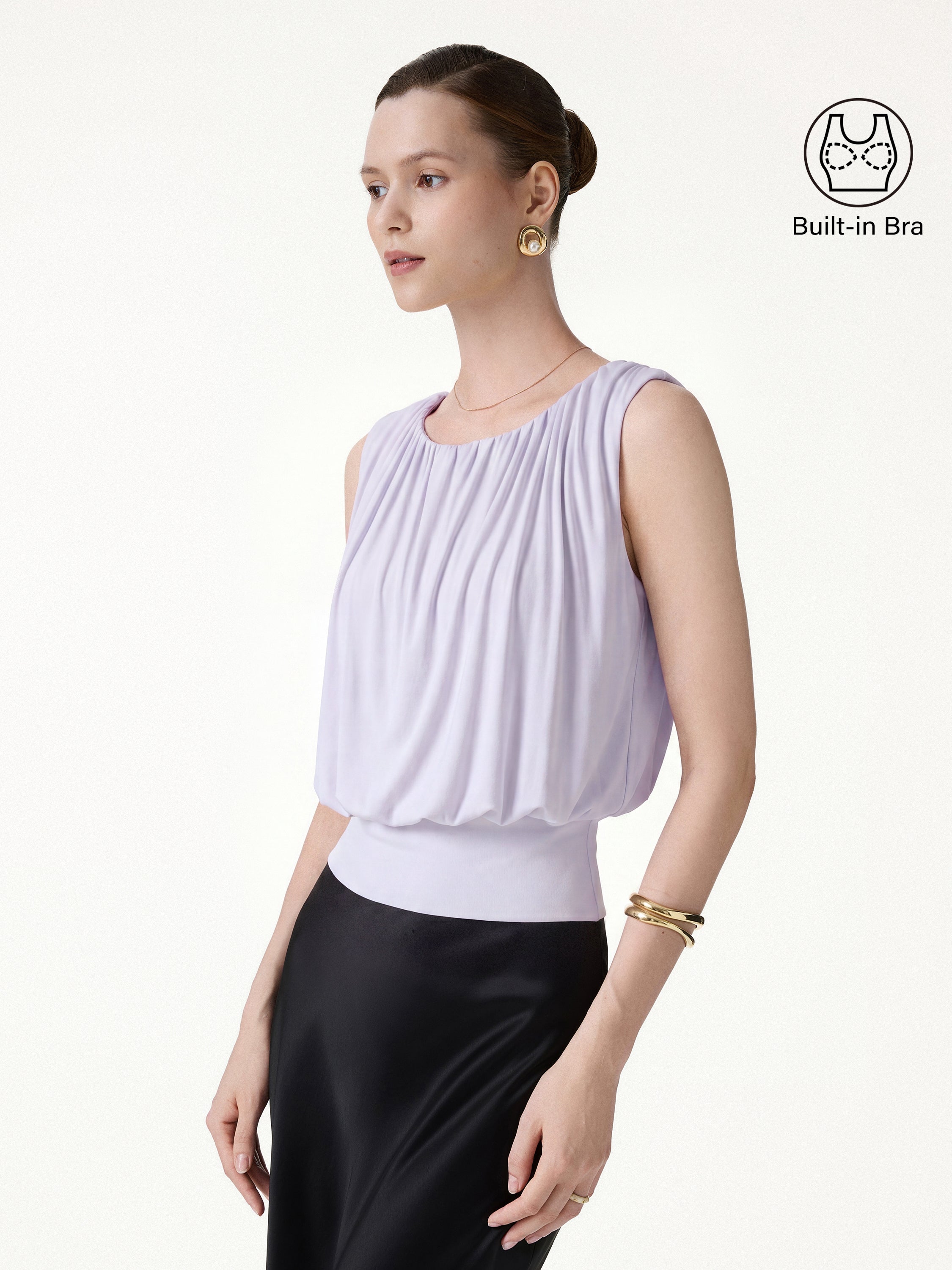 OGLmove Women's Round Neck Gathered Sleeveless Bra Top