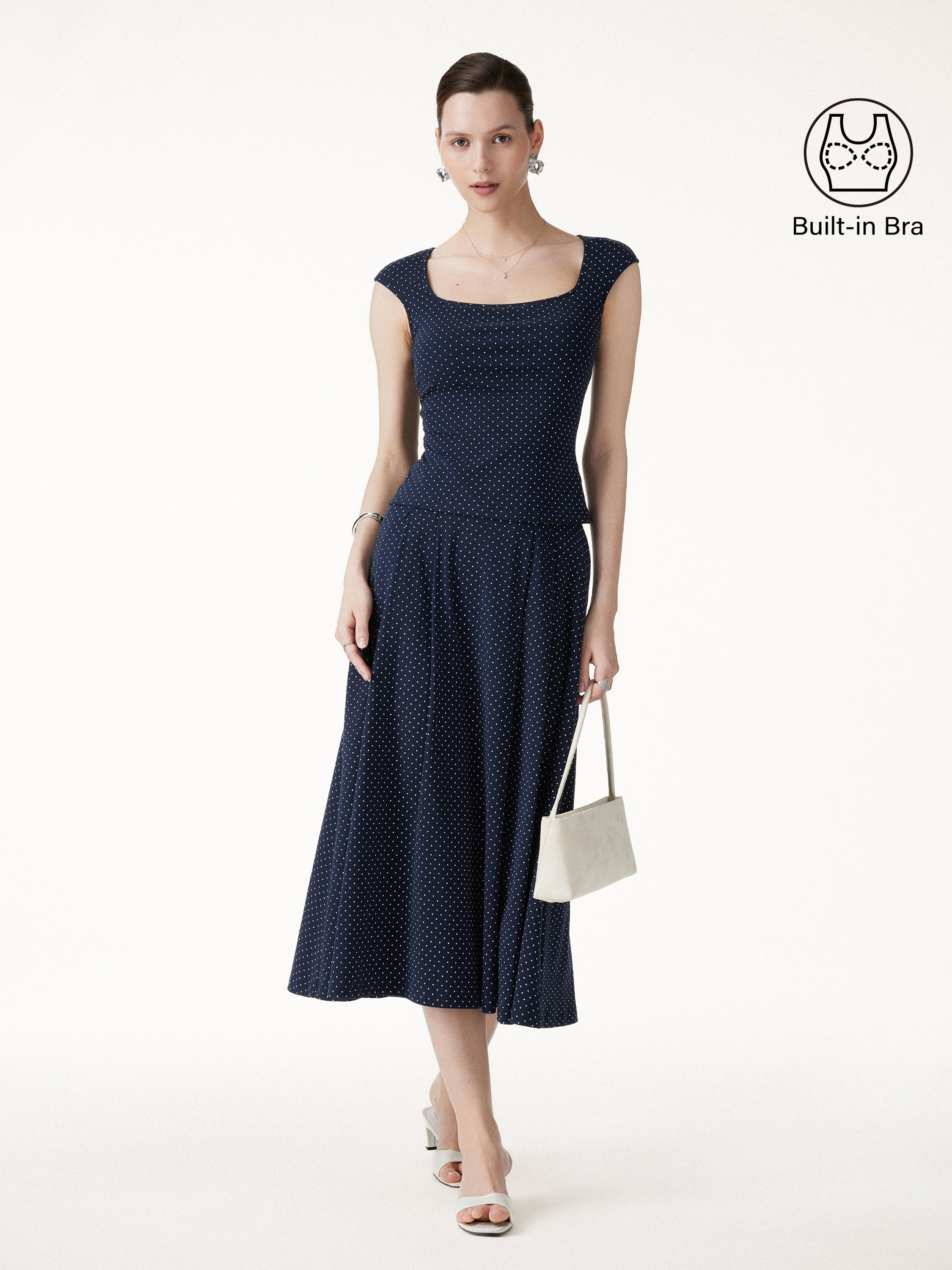 OGLmove Square Neck Bra Top and Midi Skirt Set with Pockets