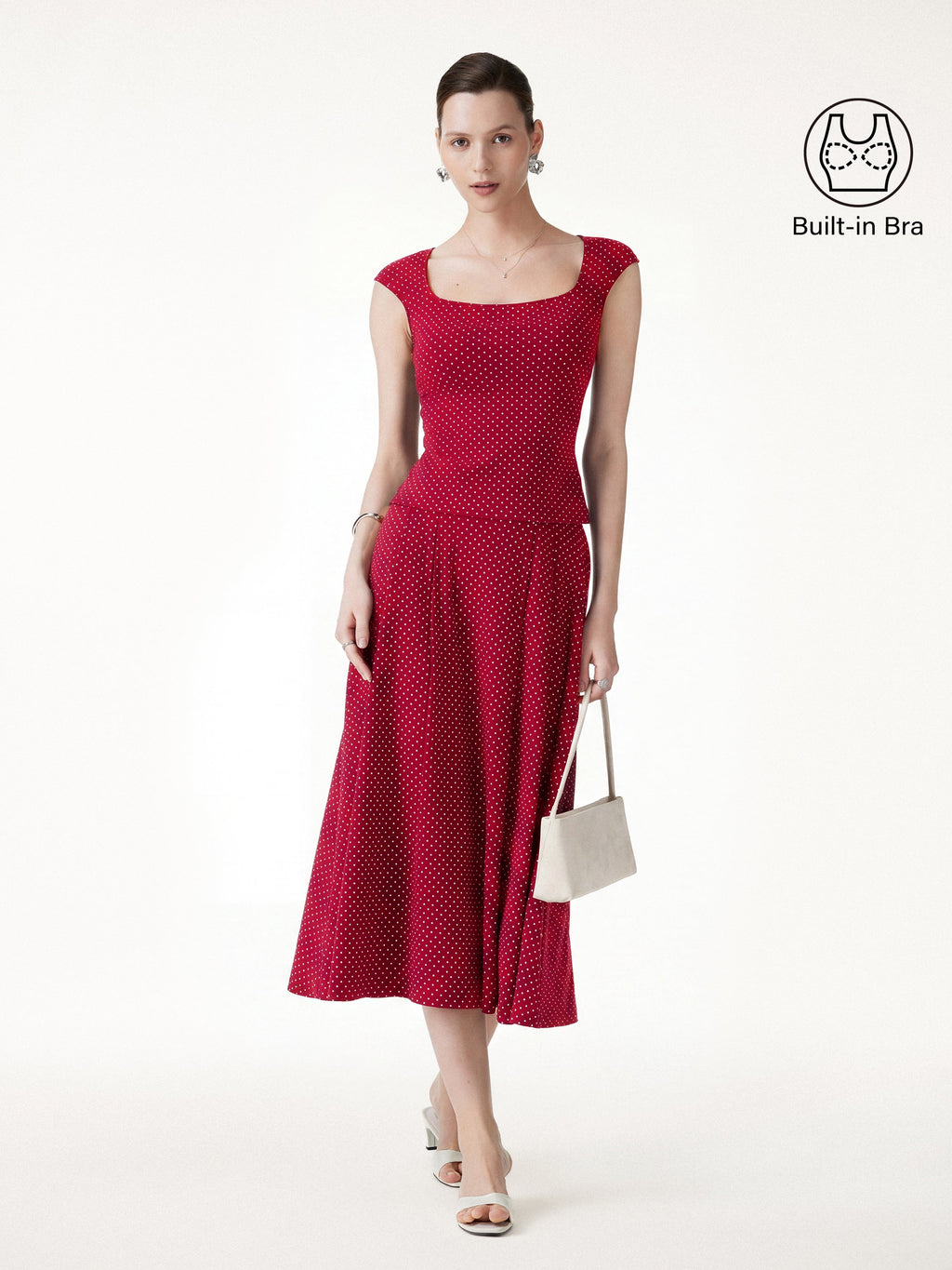 OGLmove Square Neck Bra Top and Midi Skirt Set with Pockets