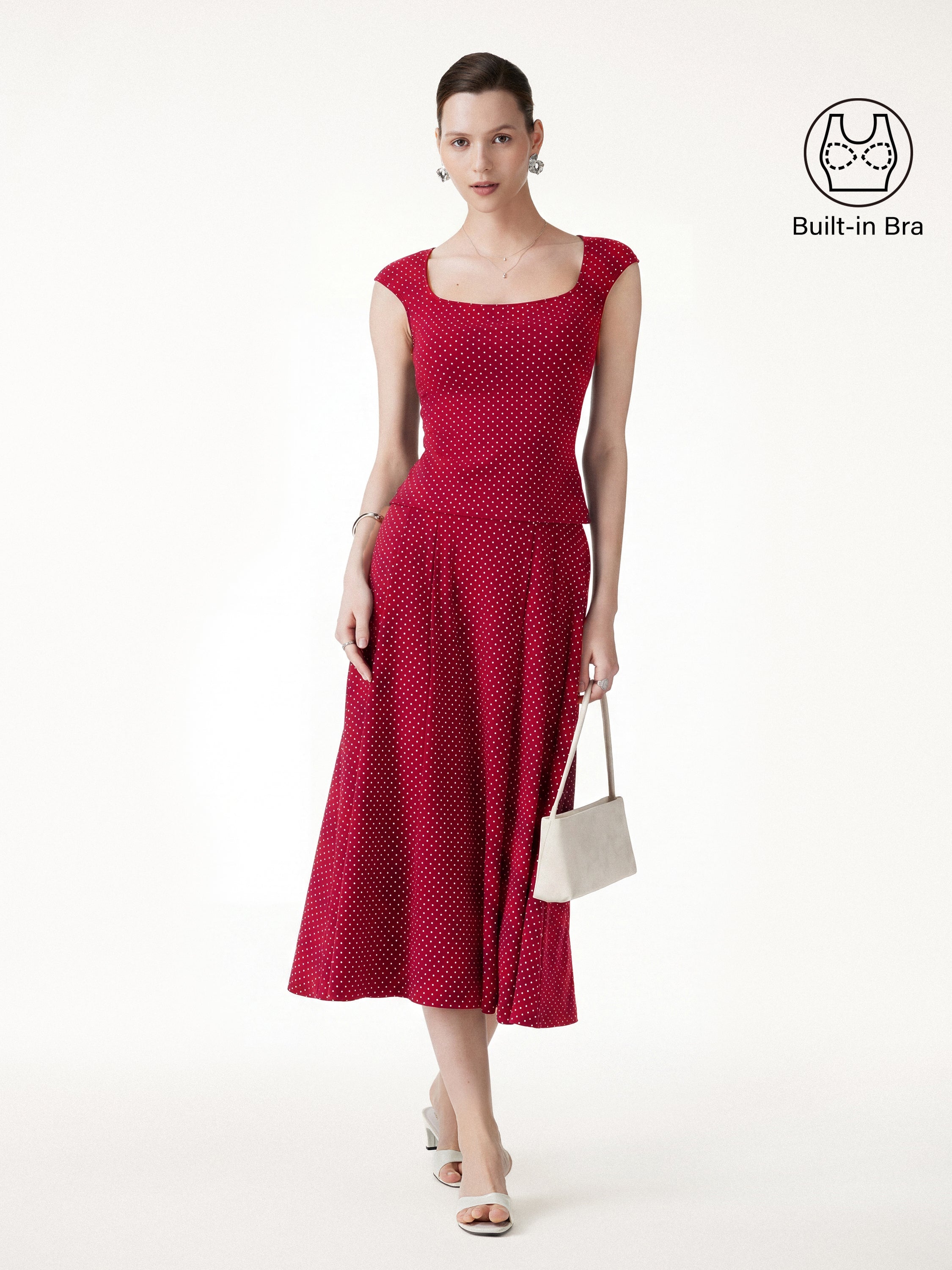 OGLmove Square Neck Bra Top and Midi Skirt Set with Pockets