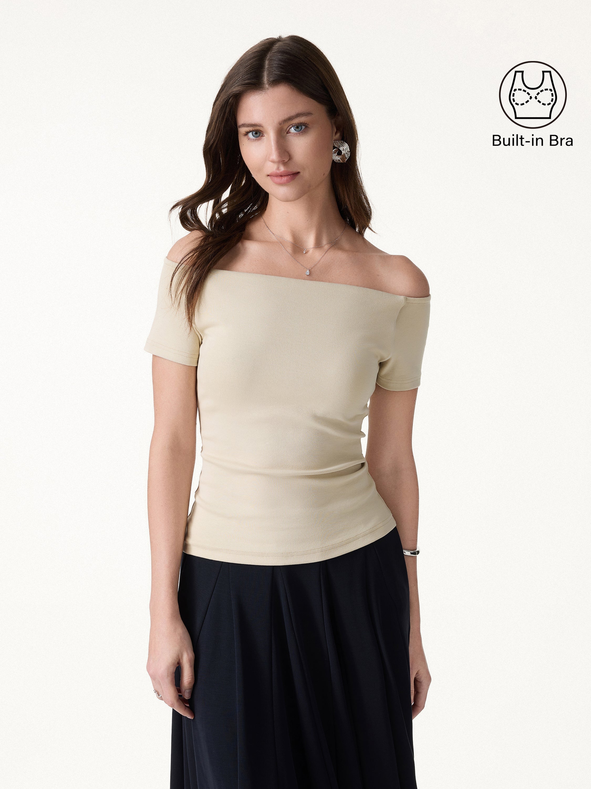 OGLmove Women's Cotton Lyocell Non-Slip Off-the-Shoulder Bra Top