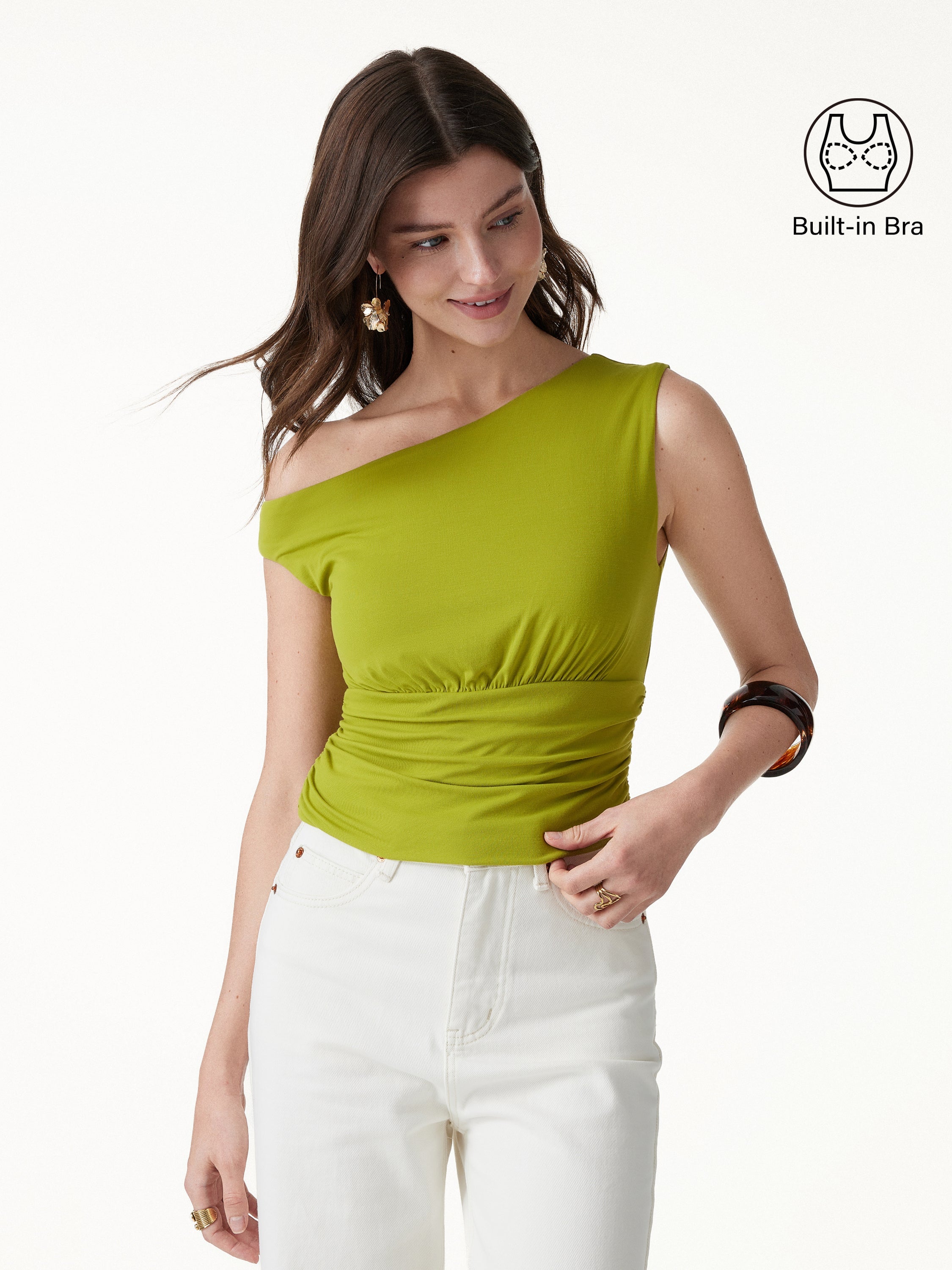 OGLmove Women's Asymmetrical Neck Cropped Ruched Bra Top