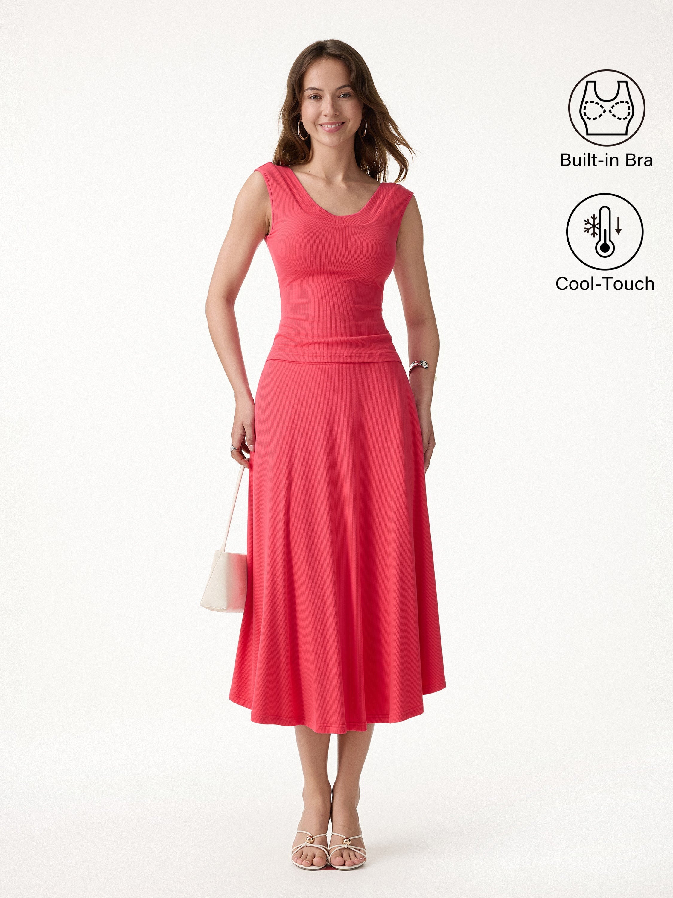 OGLmove U-Neck Bra Tank & Midi Skirt Set with Pockets
