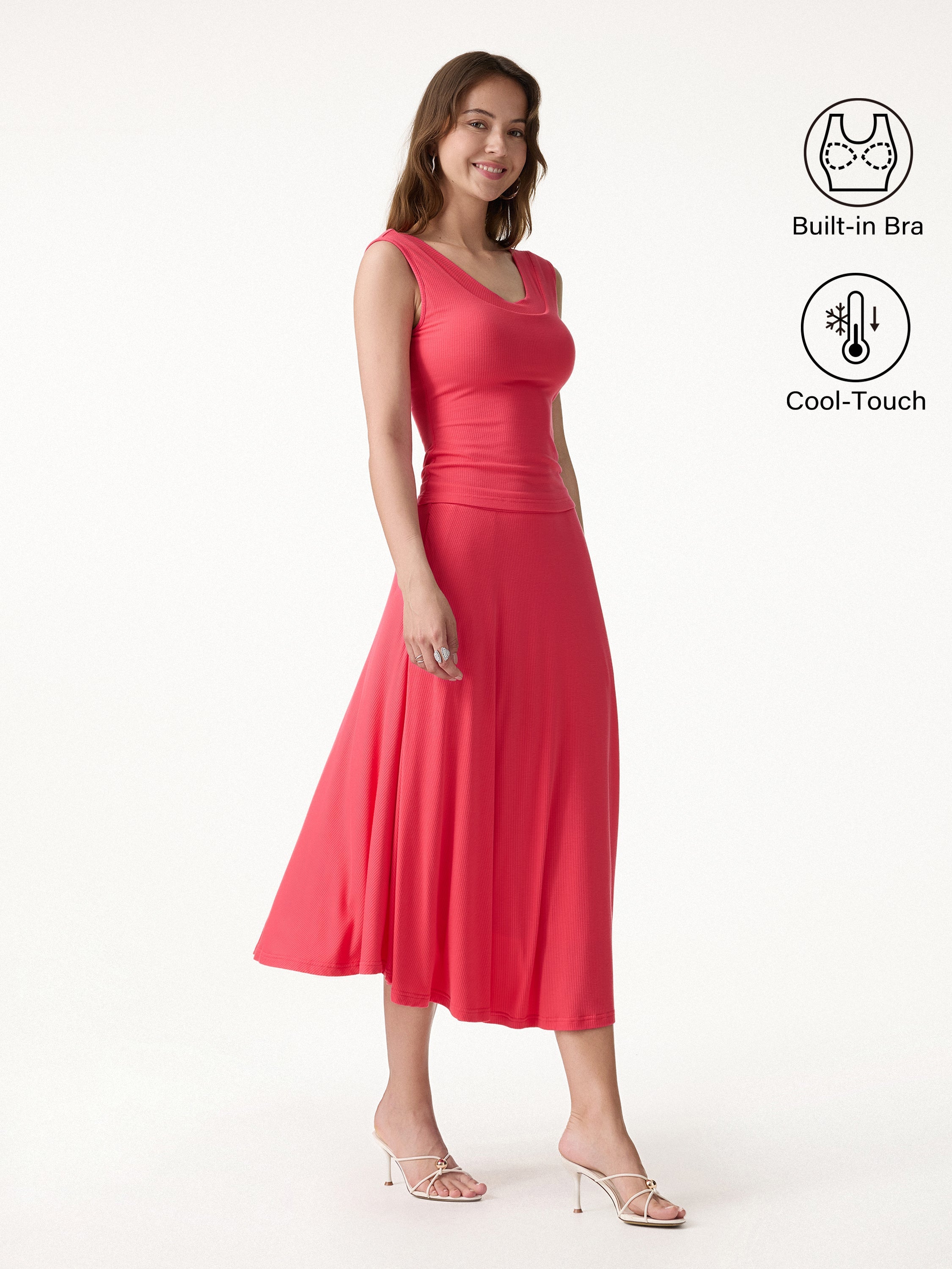 OGLmove U-Neck Bra Tank & Midi Skirt Set with Pockets