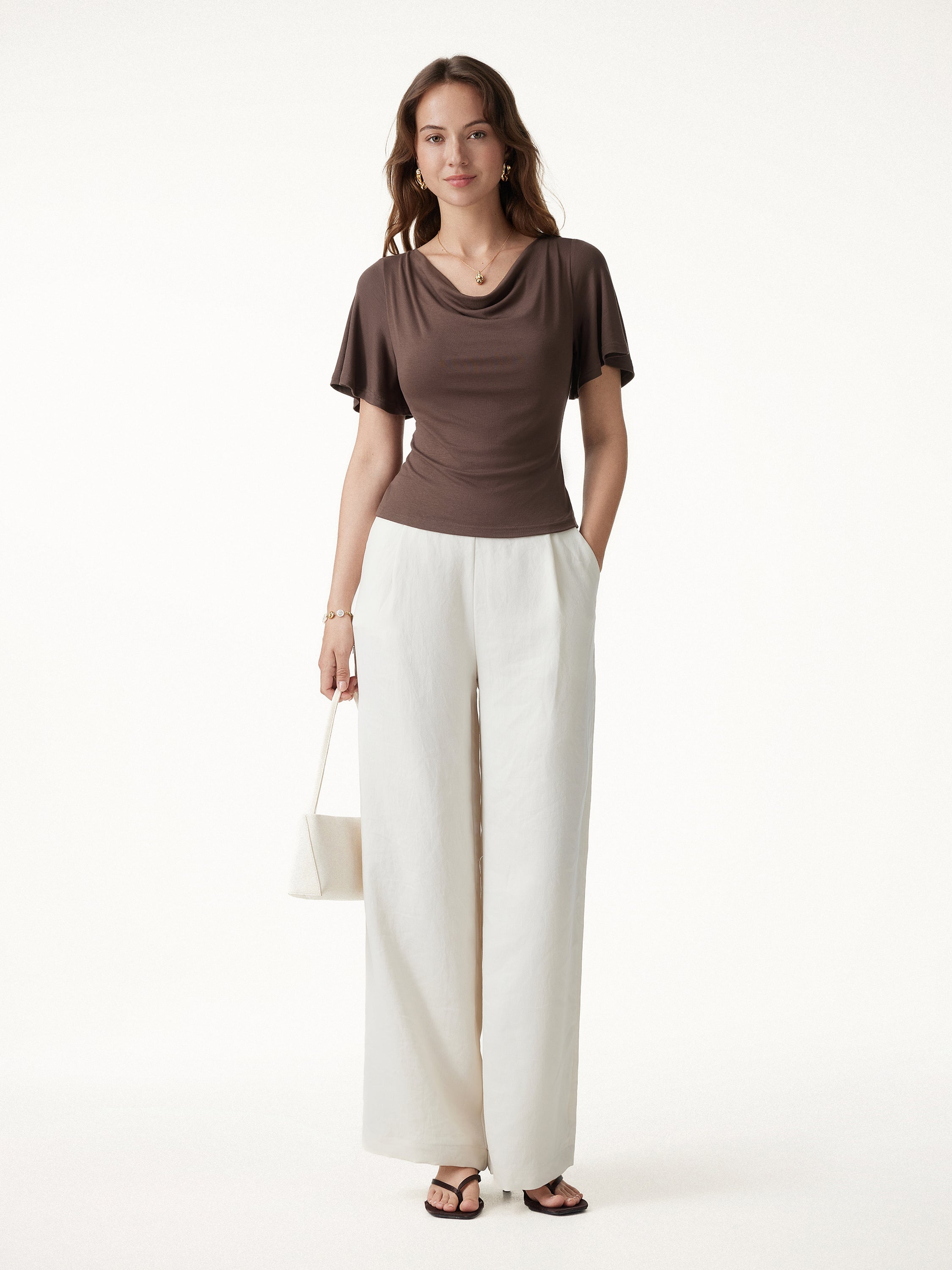 OGLmove CoolTouch Cowl Neck Flutter Sleeve Bra Top
