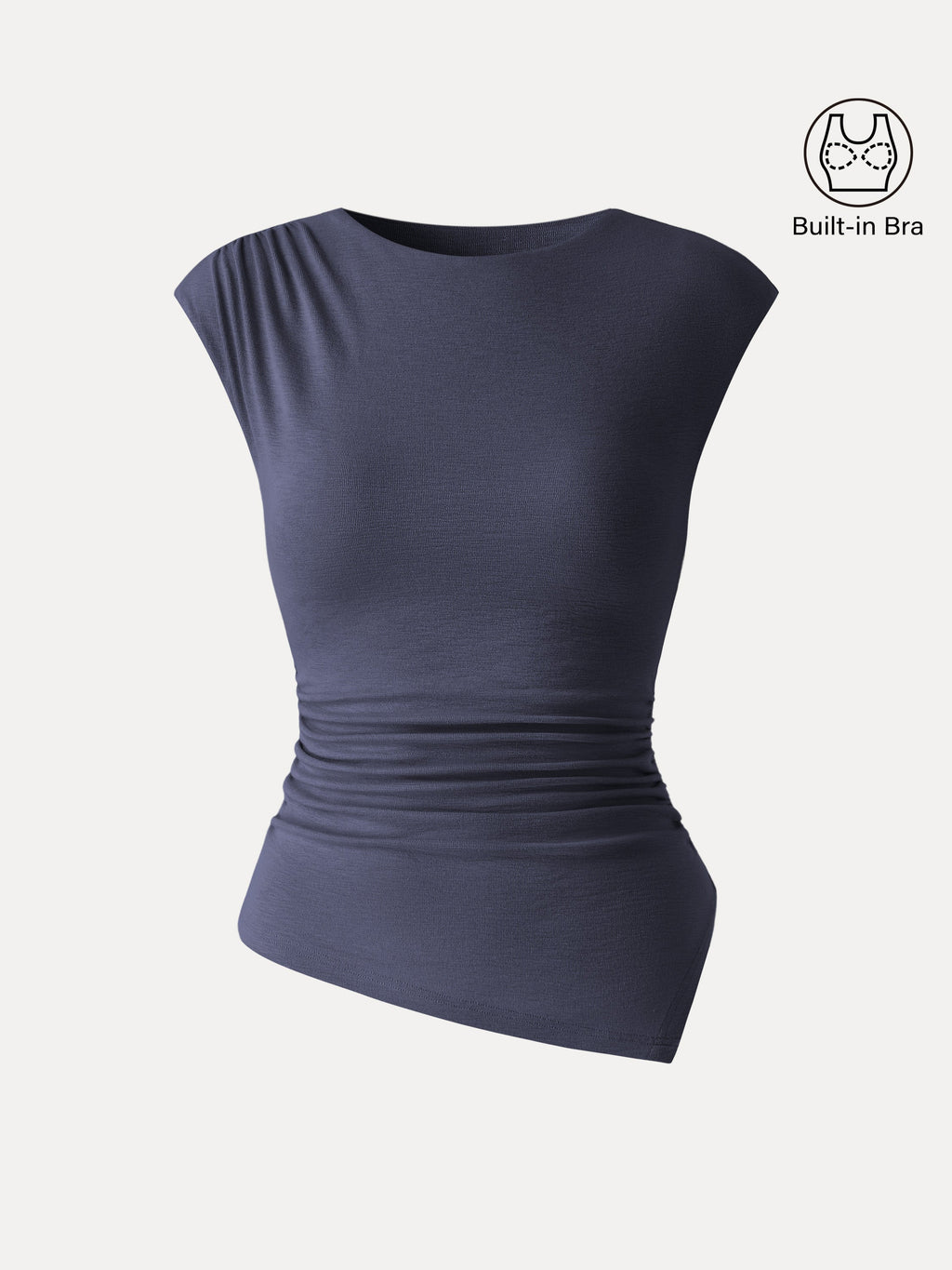 OGLmove Women's Matte Smooth Cap Sleeve Ruched Asymmetrical Bra Top