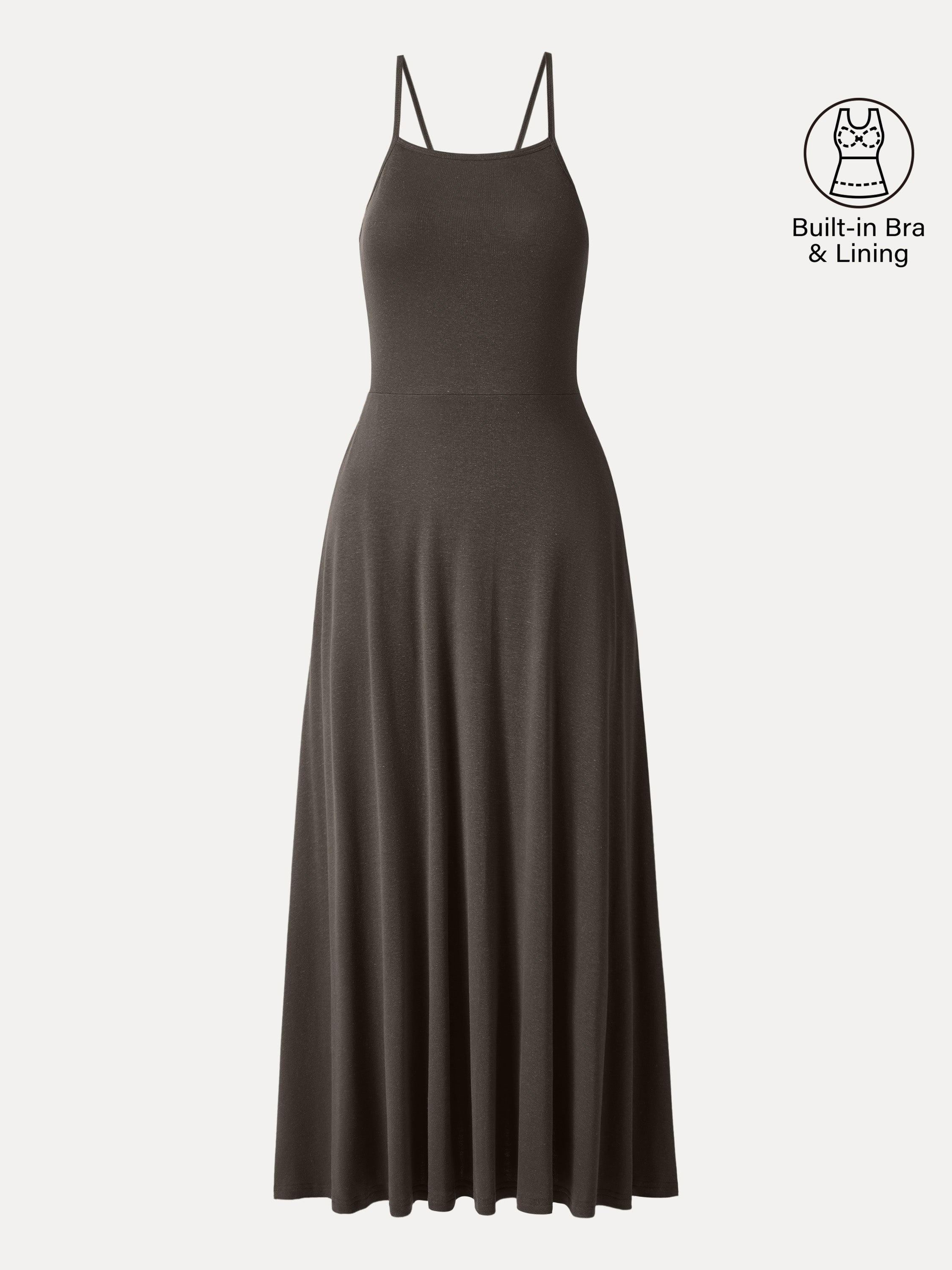 OGLmove Soft Linen Knit Spaghetti Midi Bra Dress