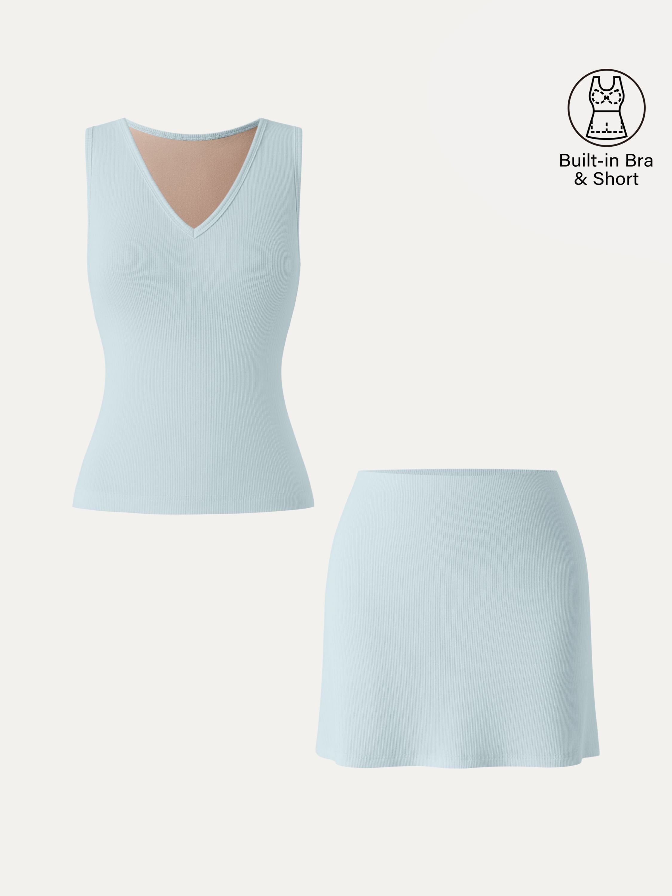 OGLmove V-Neck Bra Tank and A-Line Mini Skirt 2-Piece Set