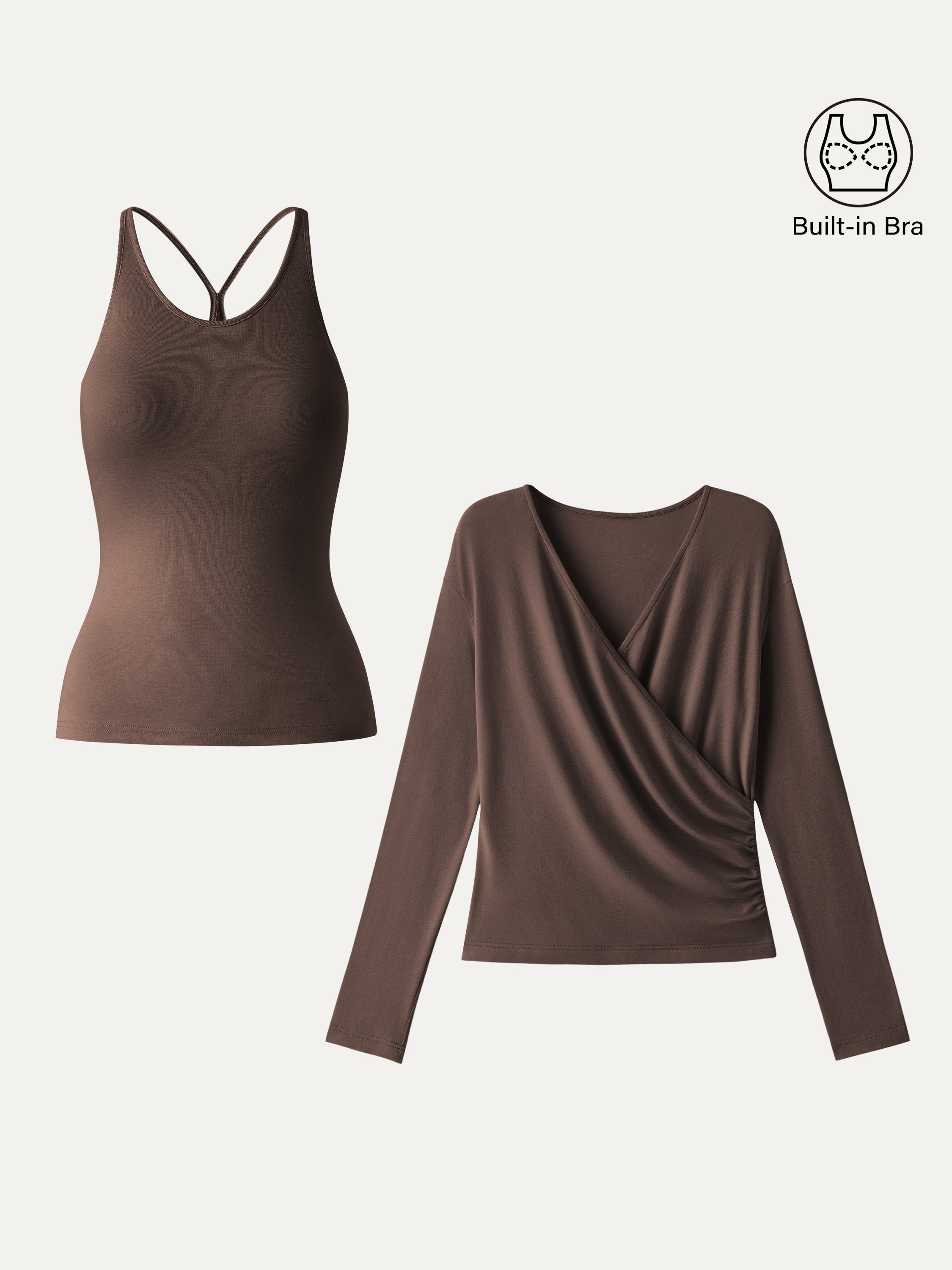 OGLmove Women's Surplice Ruched Cami Bra Top and Bottom Set