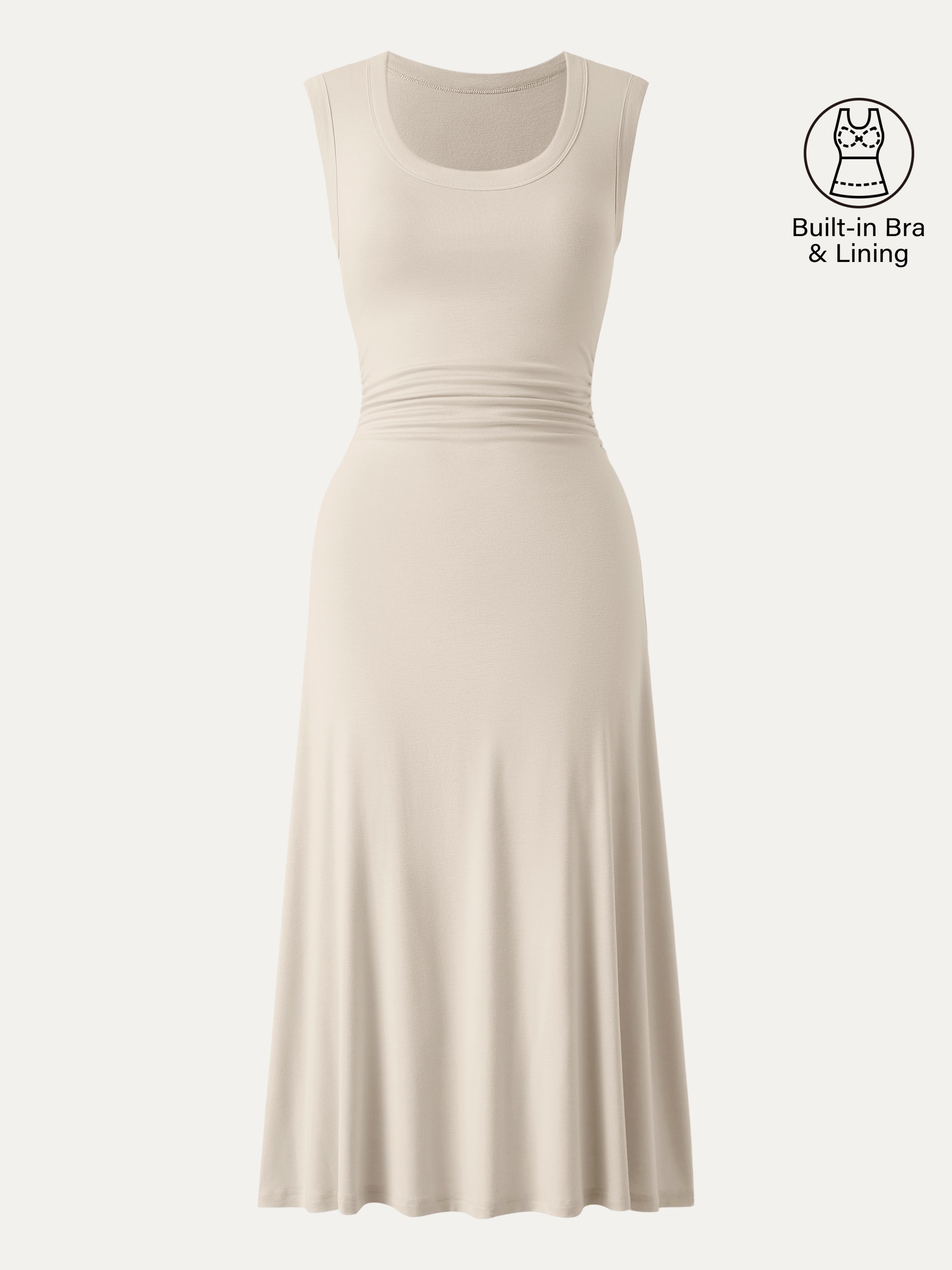 OGLmove Scoop Neck Side Ruched Airy Bra Midi Dress