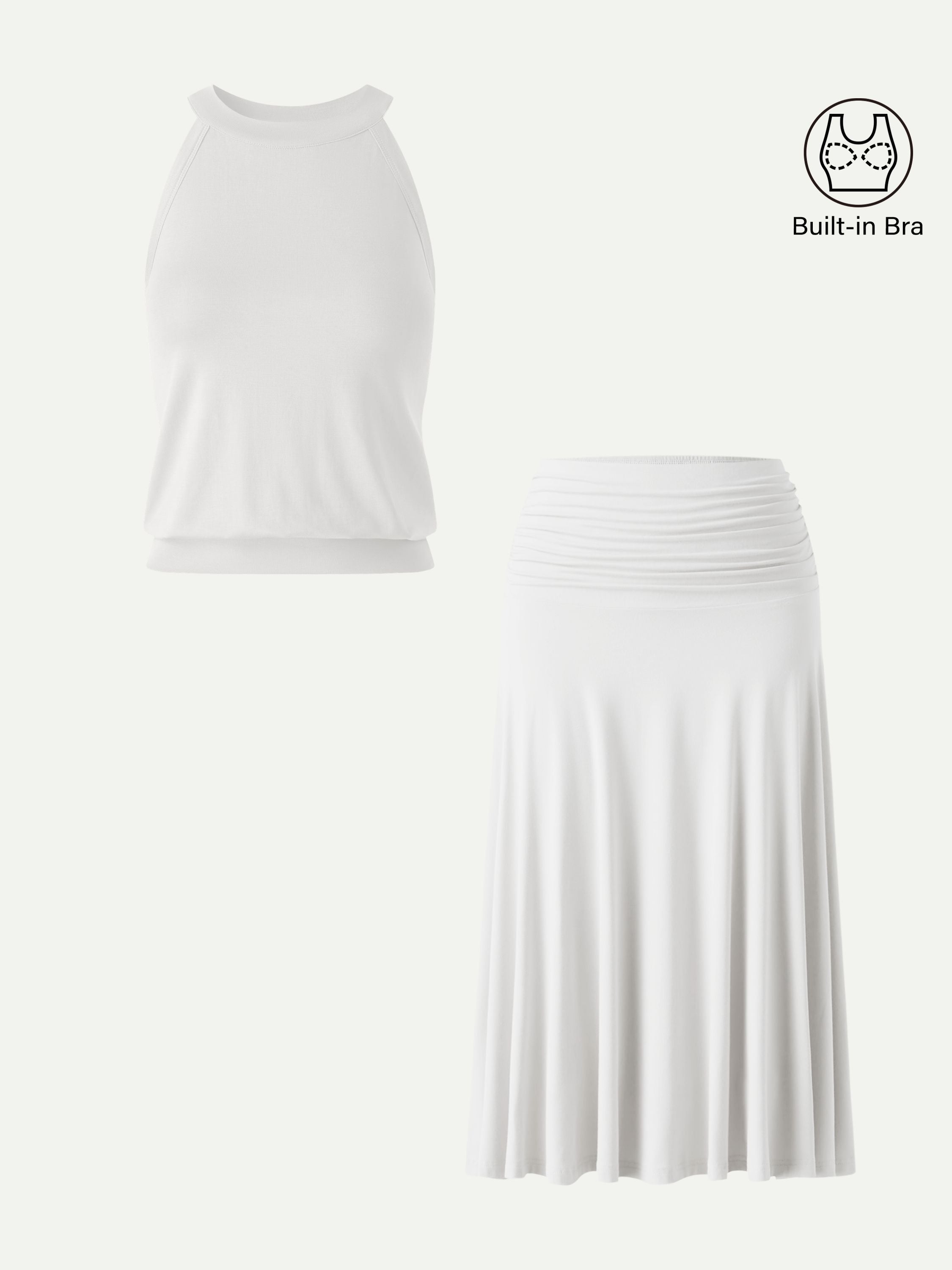 OGLmove Women's Halter Neck Bra Top & A-Line Midi Skirt 2-Piece Set