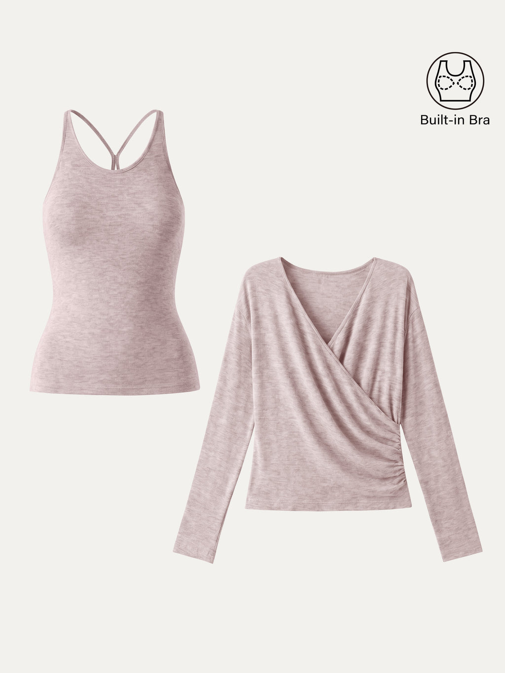 OGLmove Women's Surplice Ruched Cami Bra Top and Bottom Set