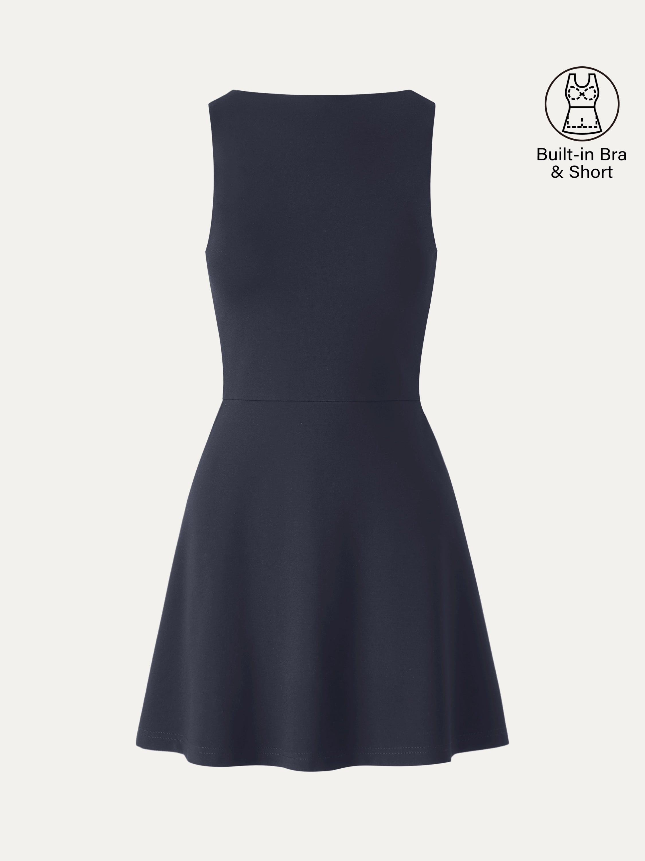 OGLmove Women's Boatneck Fit-and-Flare Mini Bra Dress with Pockets