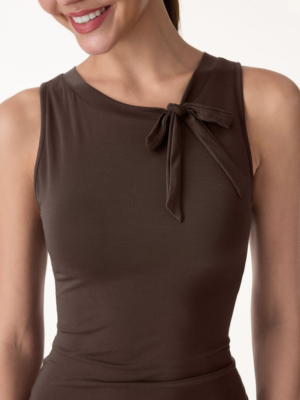 OGLmove Women's Milky Smooth Round Neck Sleeveless Top with Bow
