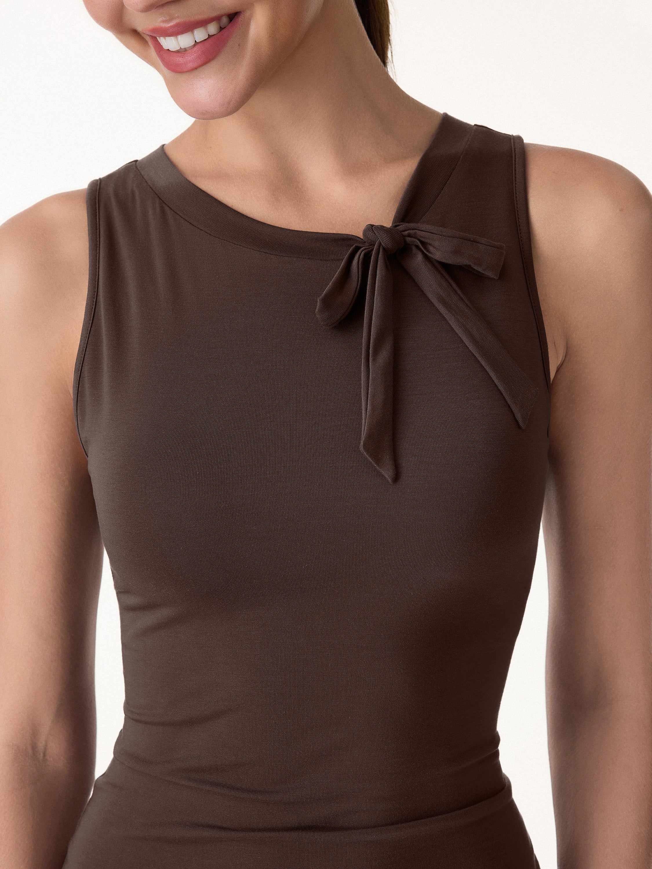 OGLmove Women's Milky Smooth Round Neck Sleeveless Top with Bow