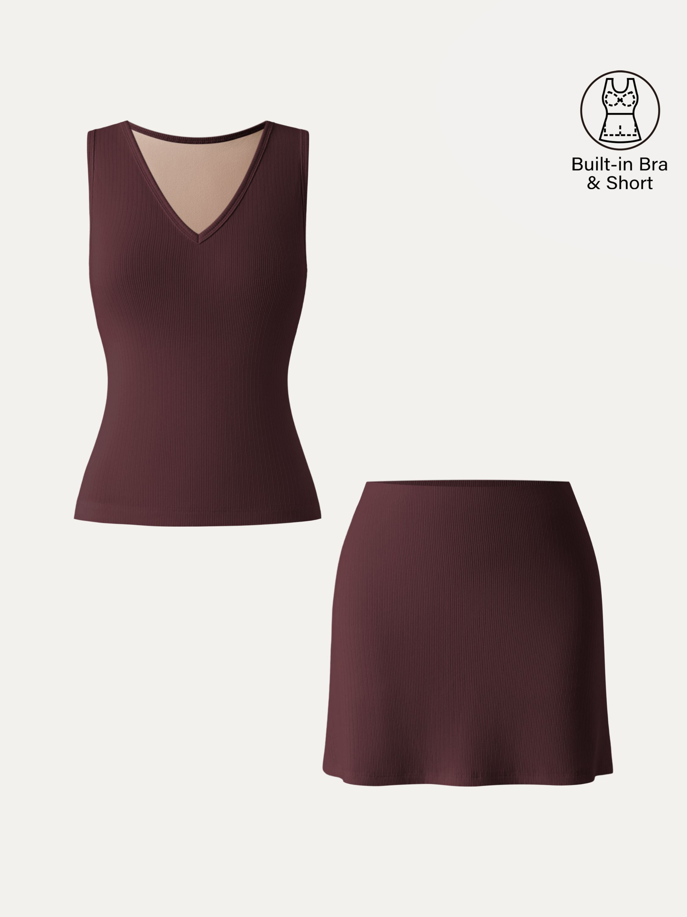 OGLmove V-Neck Bra Tank and A-Line Mini Skirt 2-Piece Set