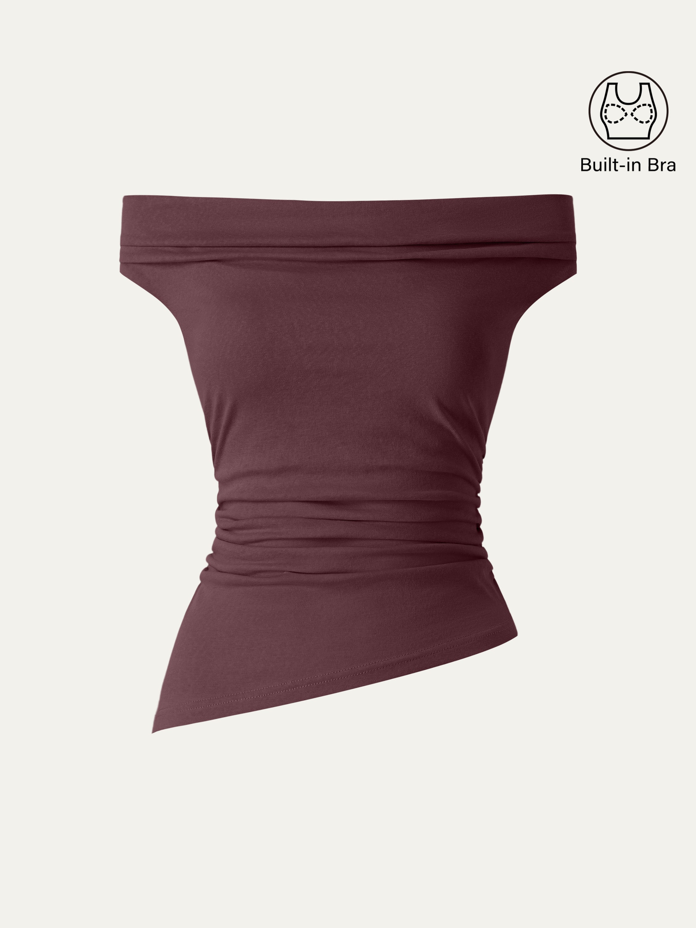 OGLmove Off Shoulder Cotton-Linen Gathered Airy Bra Tank