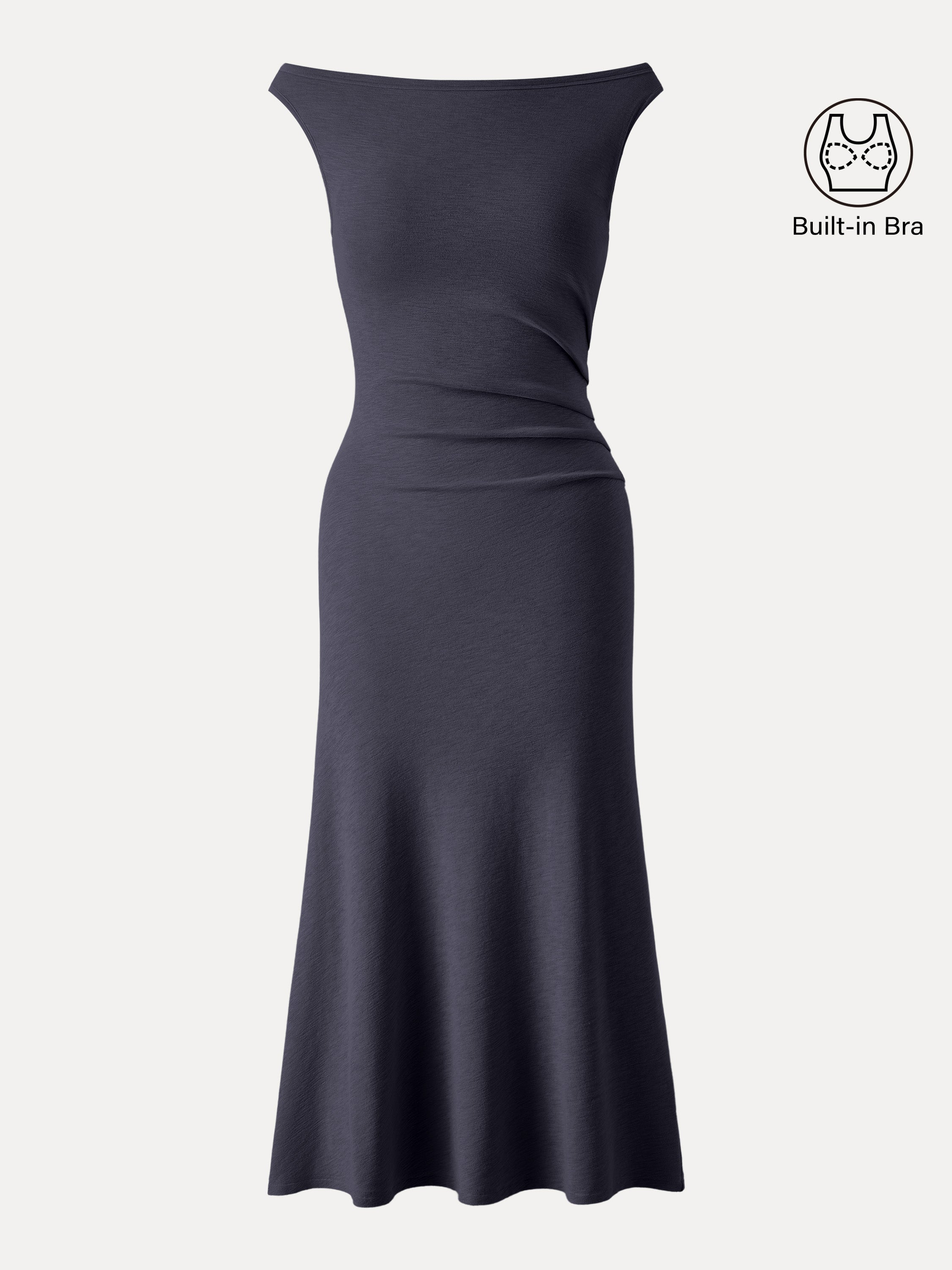 OGLmove Women's Boatneck Tucked Fit-and-Flare Midi Bra Dress