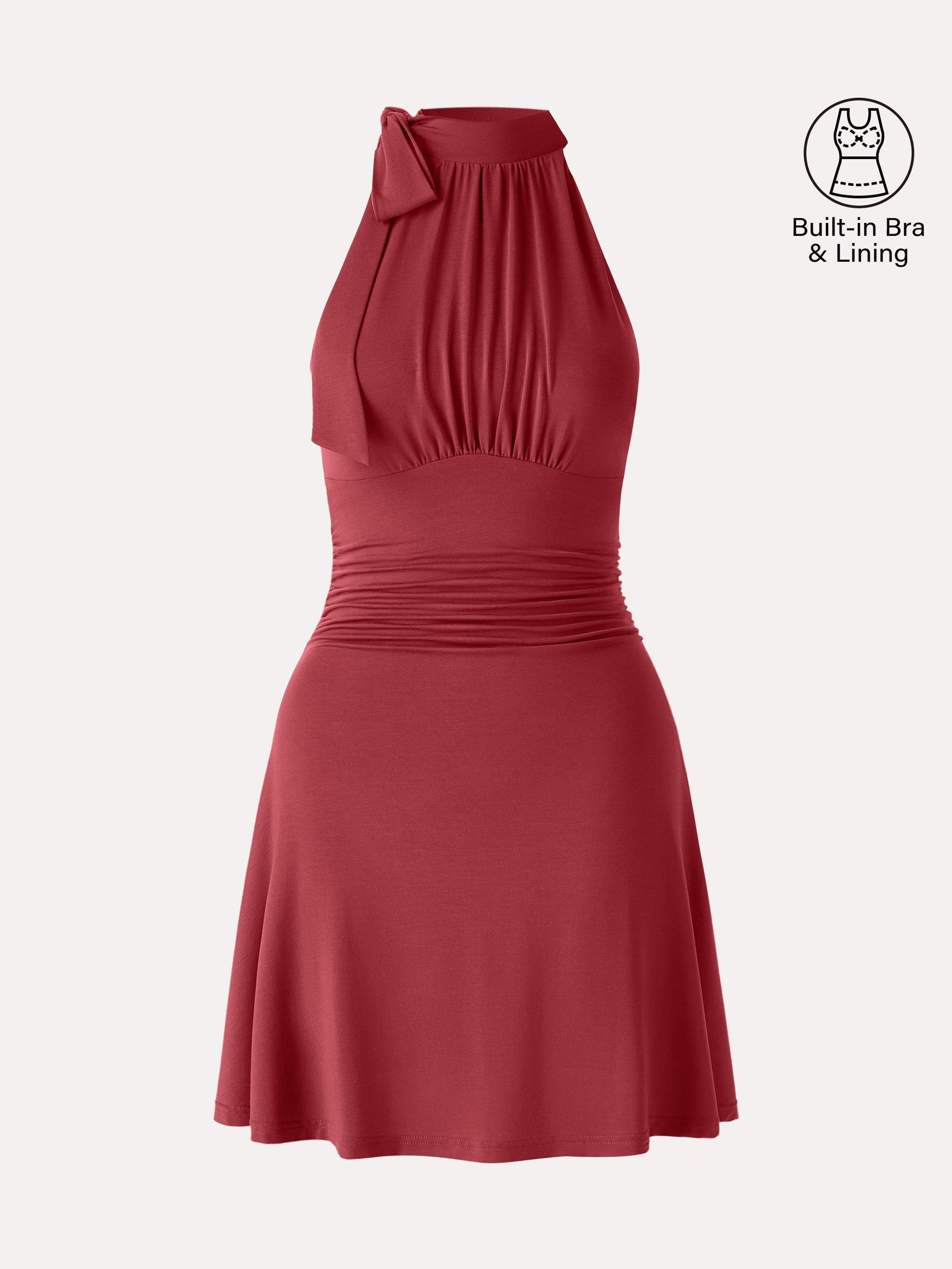 OGLmove Milky Matte Mockneck Bow Tie Ruched Mini Bra Dress