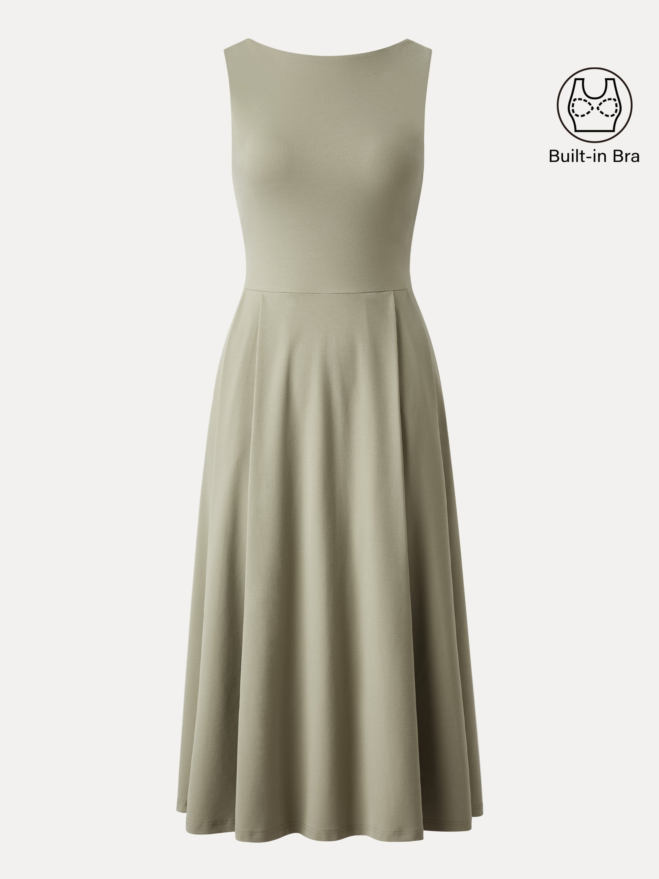 OGLmove Boatneck Bamboo Ponte Bra Midi Dress with Pockets
